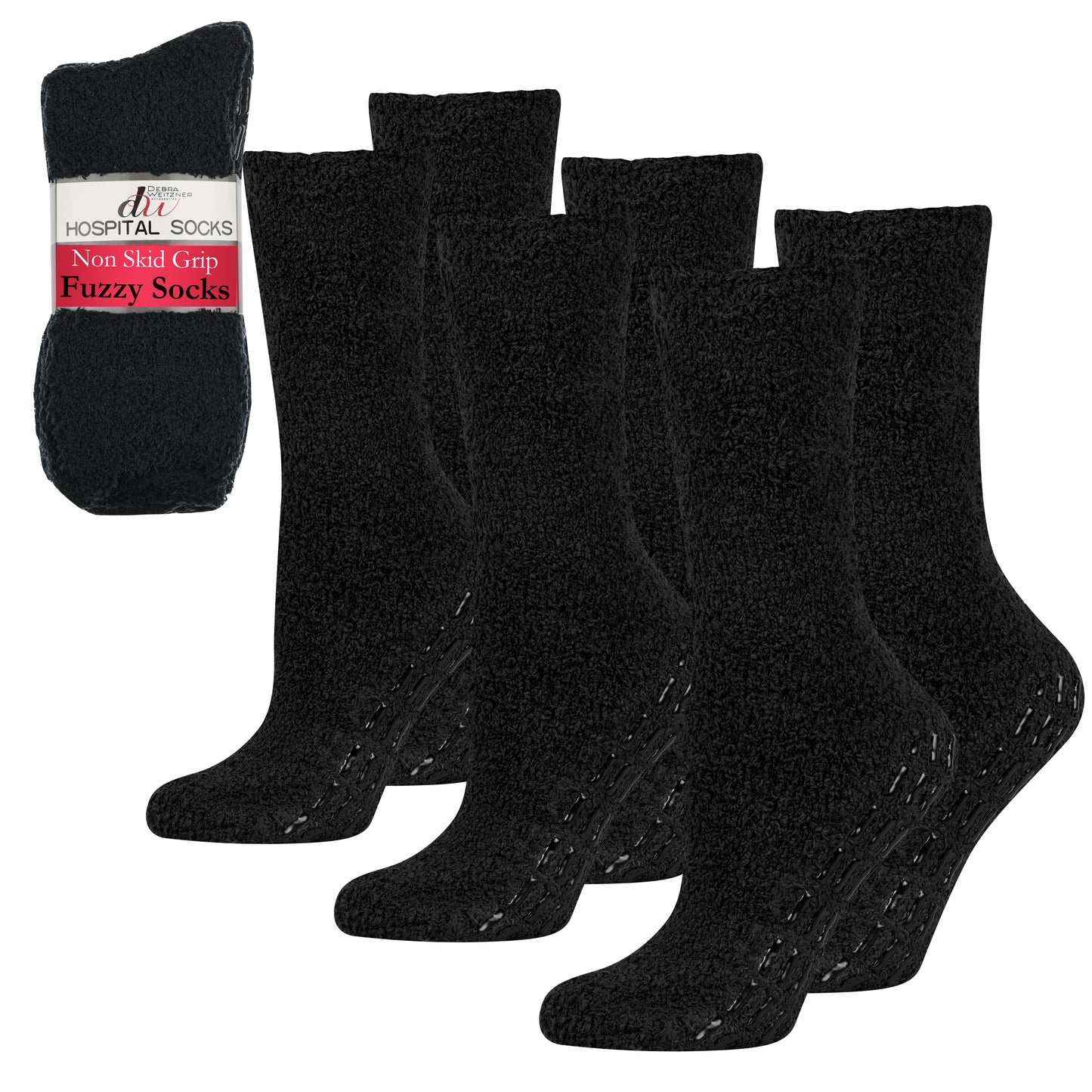 Fuzzy Hospital Socks - Non Slip Grip - 3 Pairs