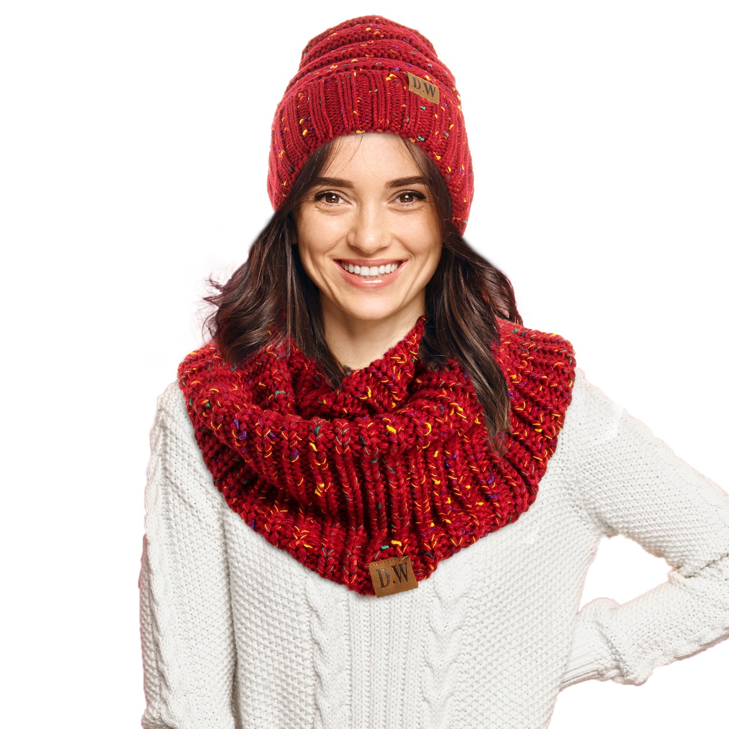 Womens Infinity Scarf and Hat Set- Winter Slouchy Beanie and Scarf