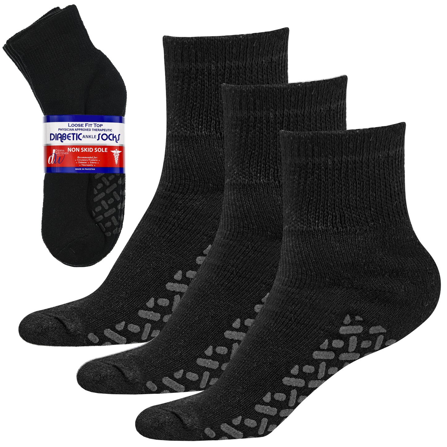 Diabetic Grip Socks for Men and Women - Non Slip 3 Pairs