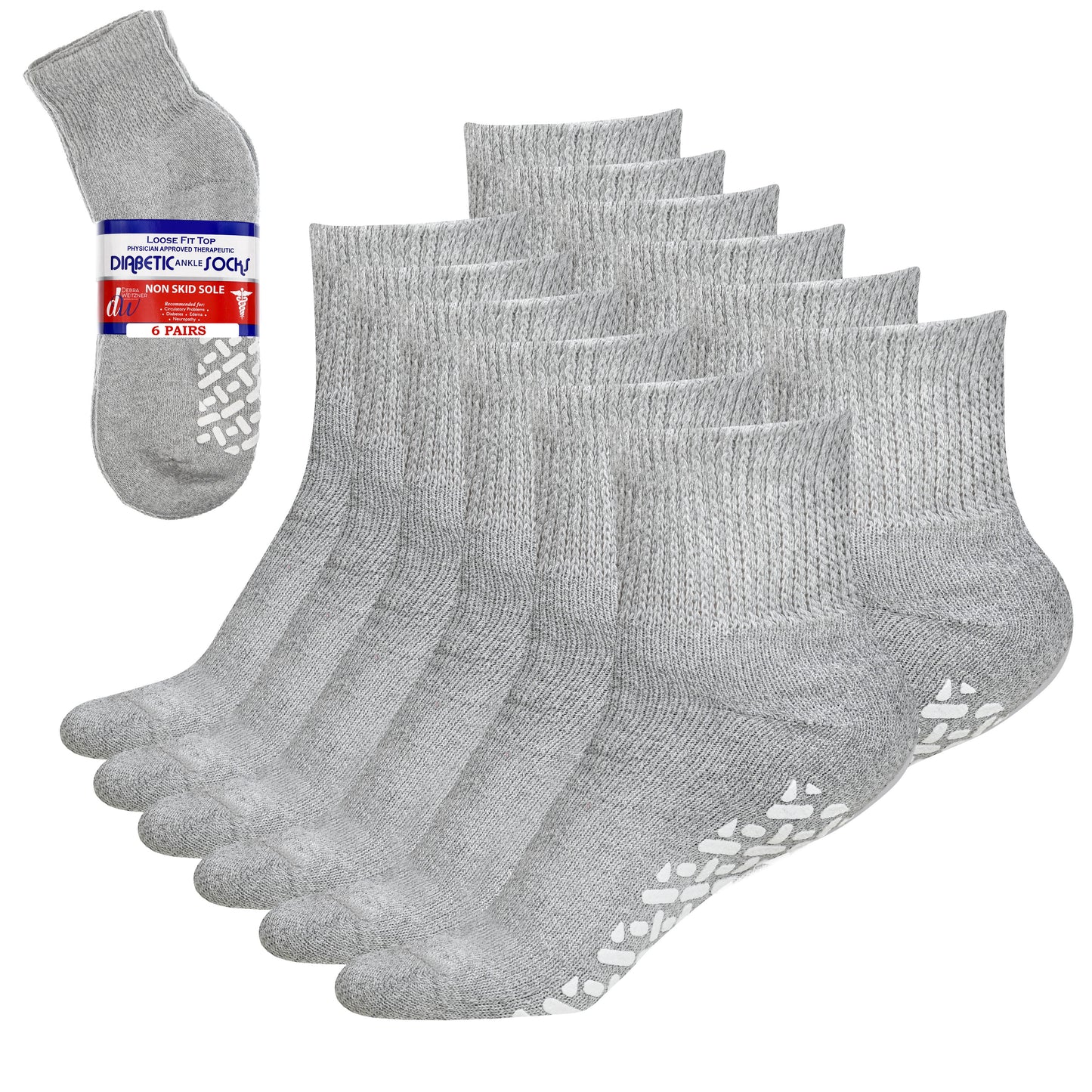 Diabetic Socks with Grips- Non Slip for Men and Women - 6 Pairs