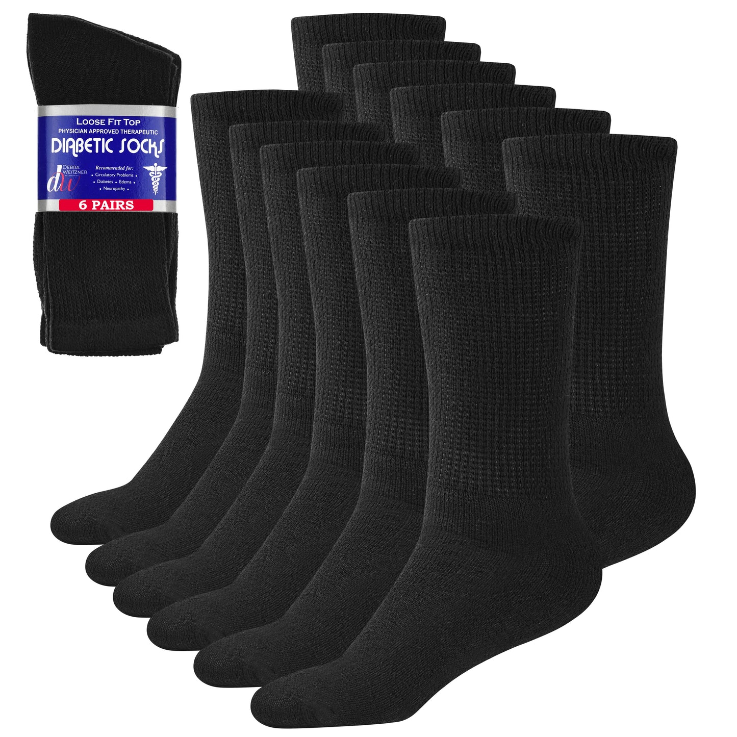 Diabetic Crew Socks for Men and Women Non Binding- 6 Pairs