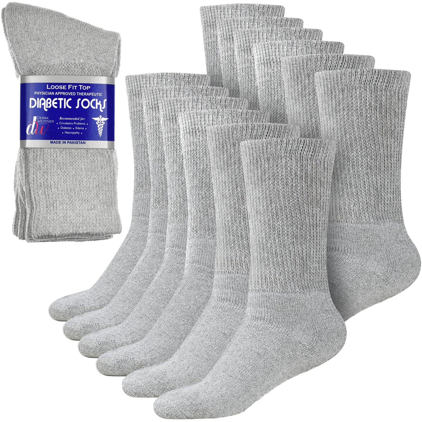 Diabetic Crew Socks for Men and Women Non Binding- 6 Pairs