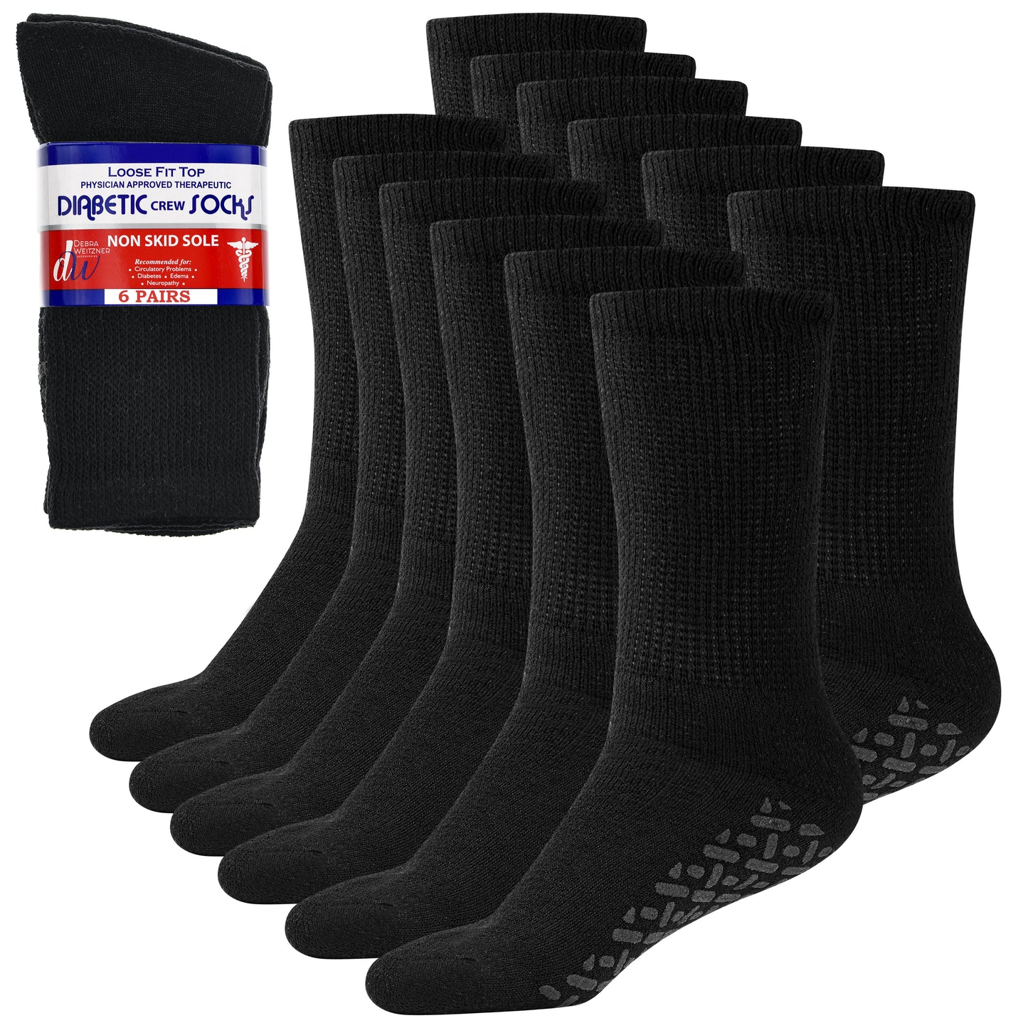 Diabetic Socks with Grips- Non Slip for Men and Women - 6 Pairs