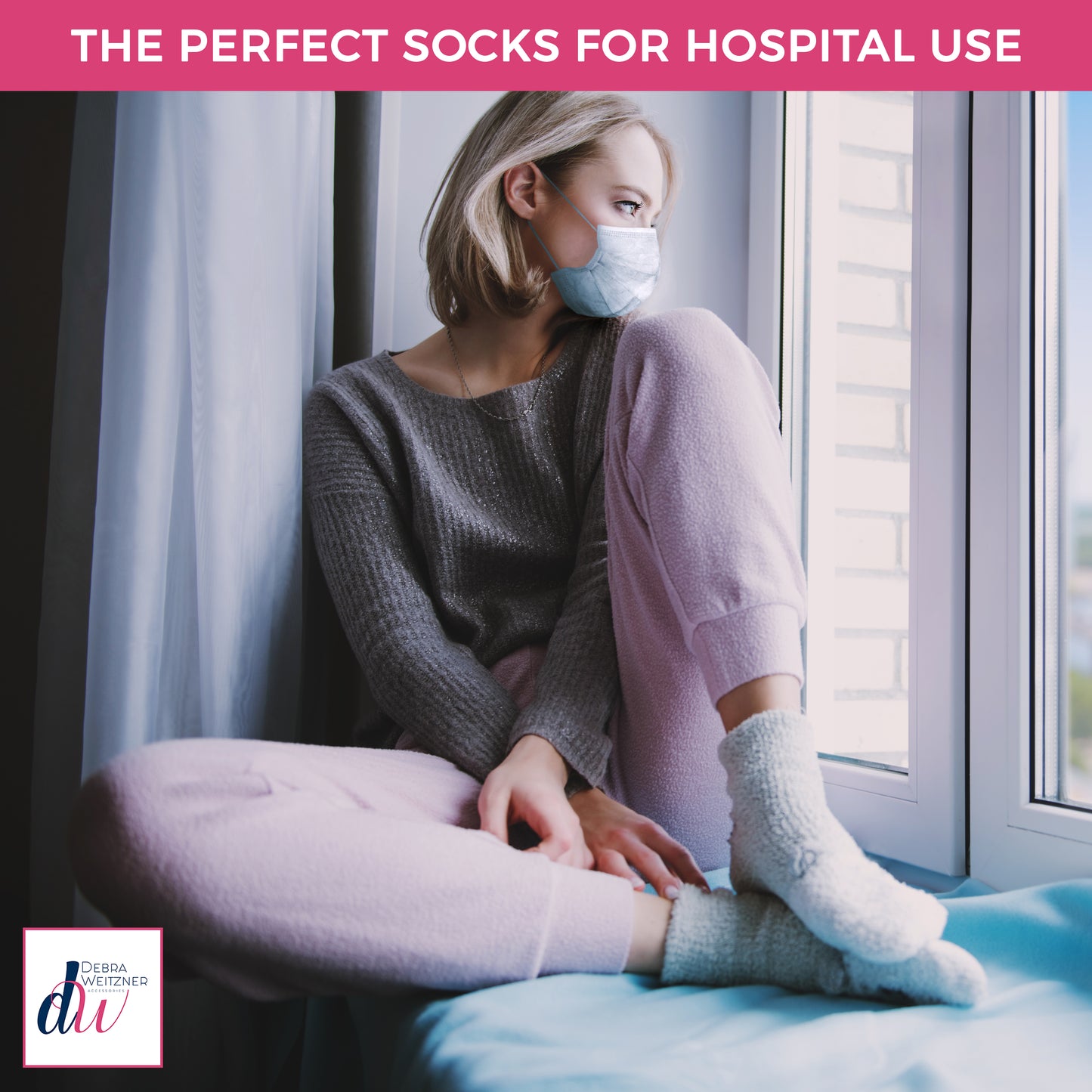 Fuzzy Hospital Socks - Non Slip Grip - 3 Pairs