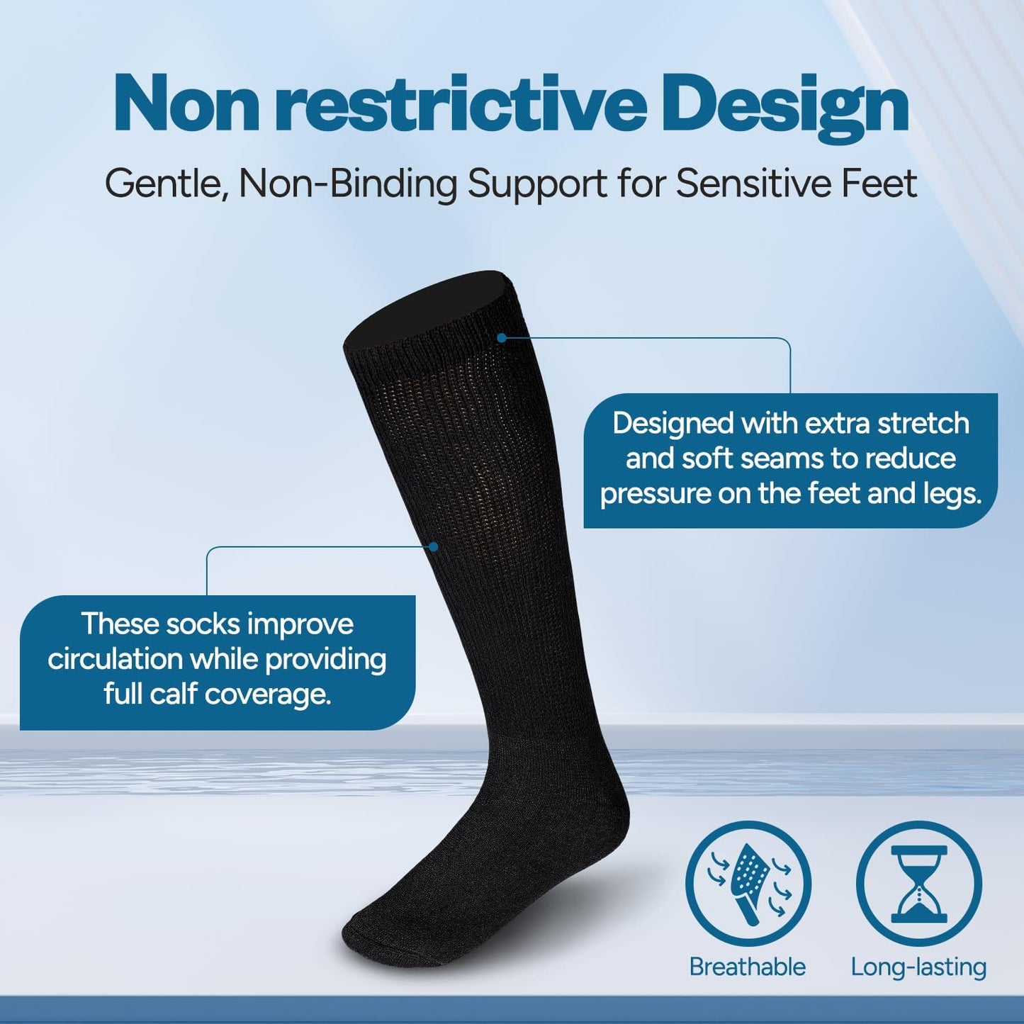 Debra Weitzner Diabetic Socks for Men and Women Over the Calf Knee High Cotton Socks Loose Fit 4 Pairs