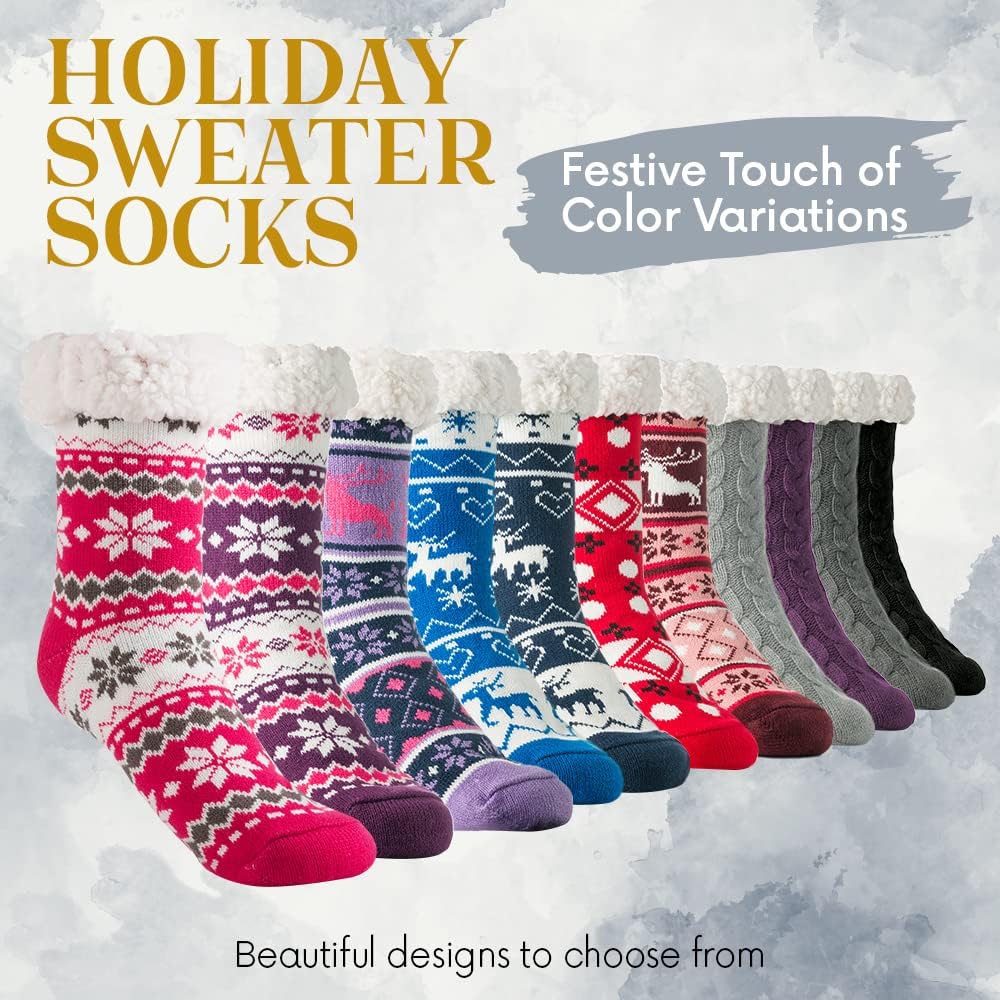 Debra Weitzner Fuzzy Socks for Women Fleece-Lined Sherpa Slipper Socks Christmas Super Soft Warm Fluffy