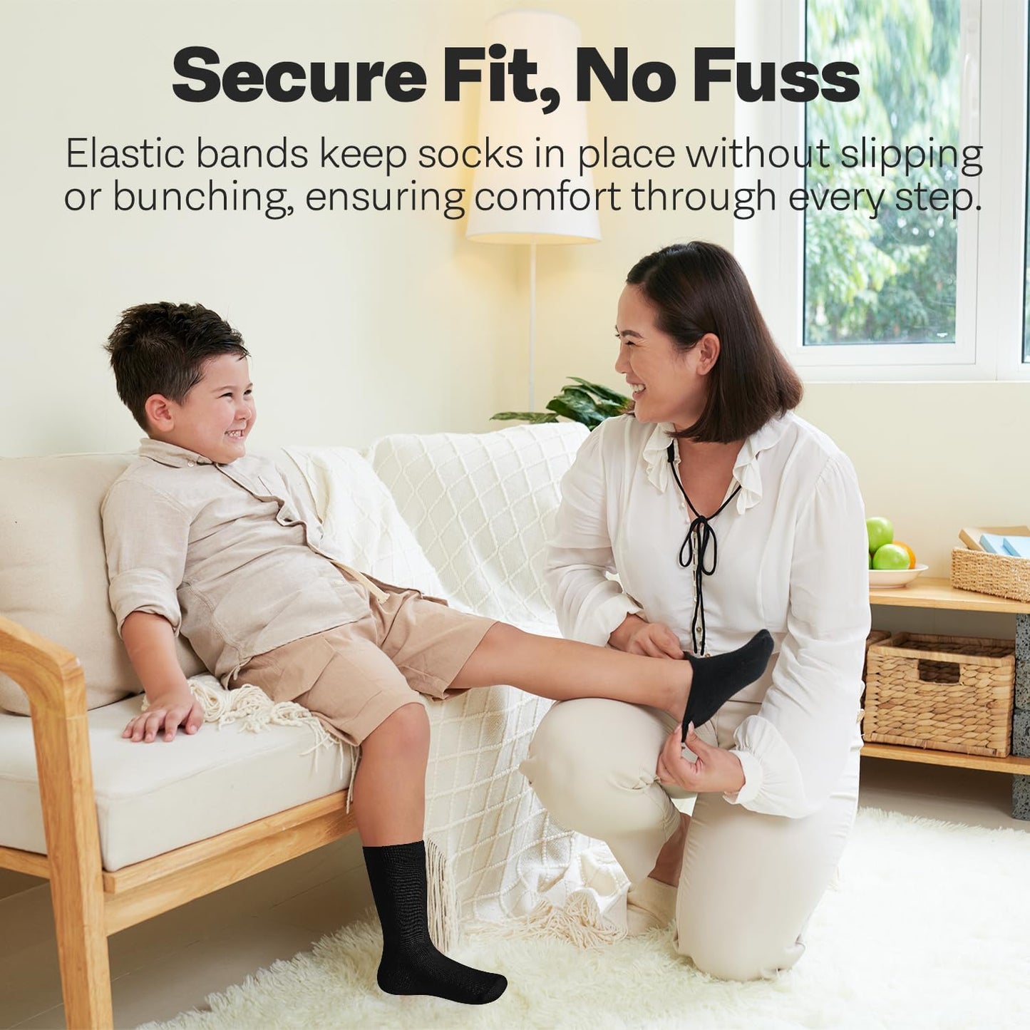 Debra Weitzner Kids Cotton Socks 4-12 Years Boys & Girls - Black and White Soft Kids Crew Socks Seamless Toe - 6 Pairs