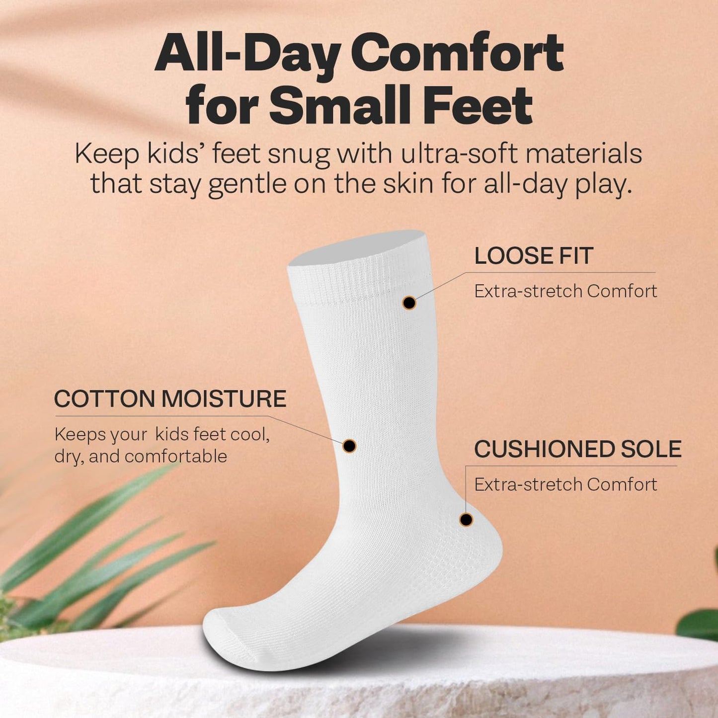 Debra Weitzner Kids Cotton Socks 4-12 Years Boys & Girls - Black and White Soft Kids Crew Socks Seamless Toe - 6 Pairs