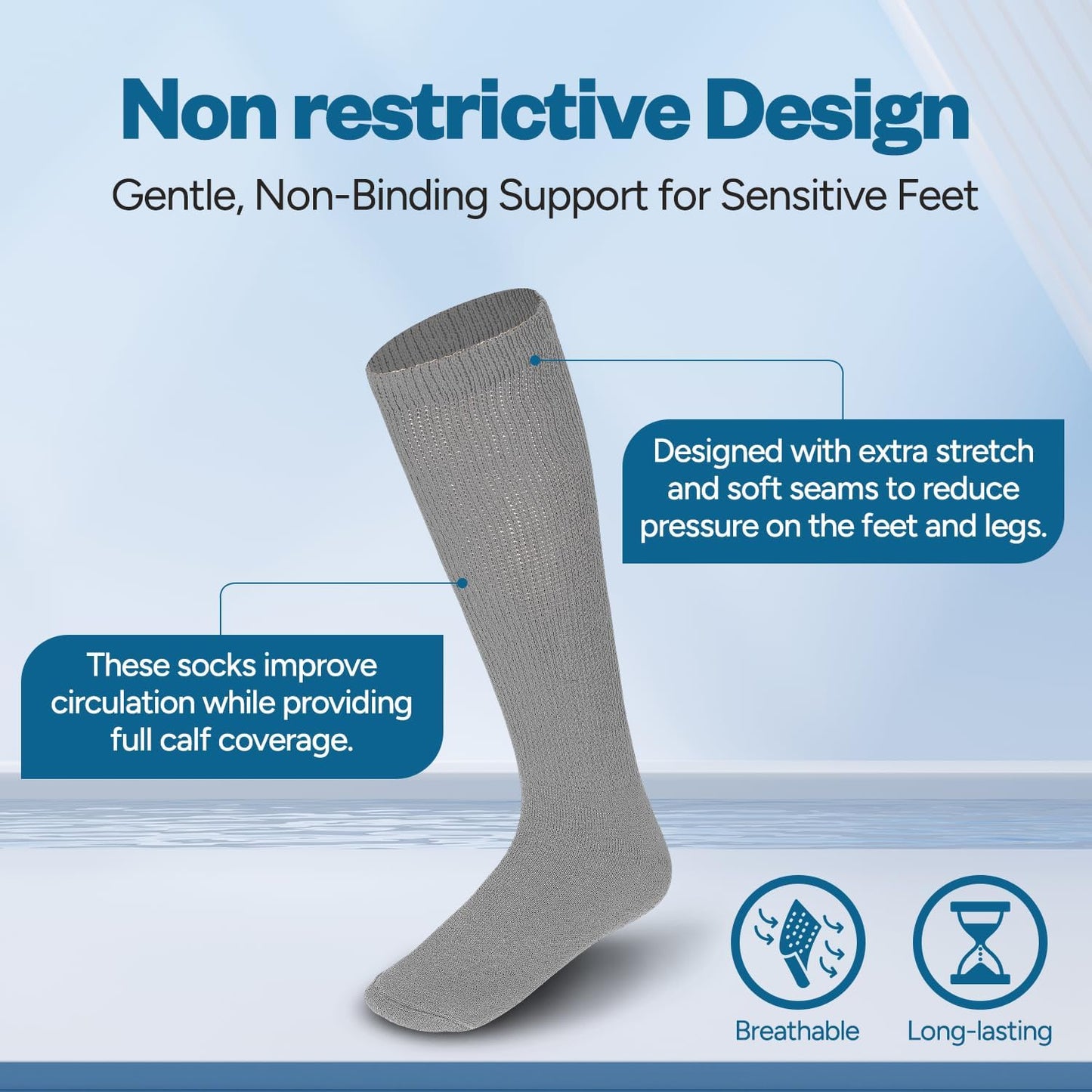 Debra Weitzner Diabetic Socks for Men and Women Over the Calf Knee High Cotton Socks Loose Fit 4 Pairs