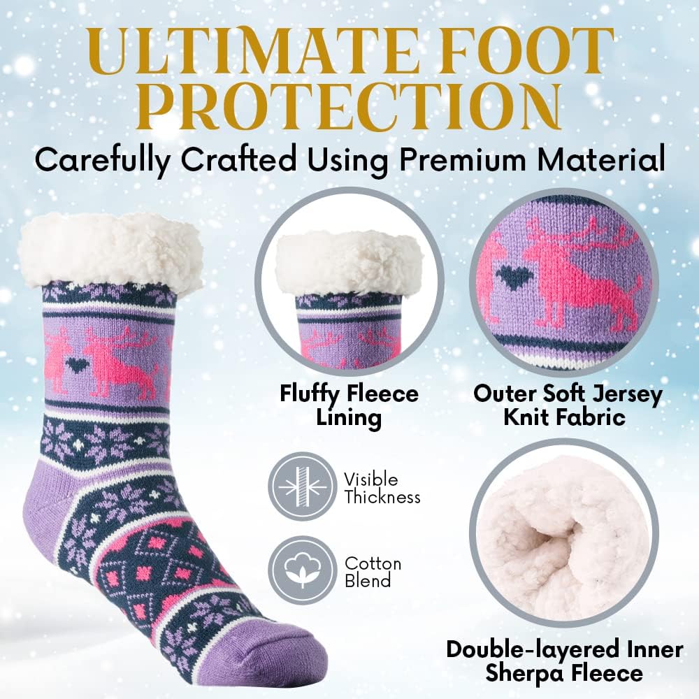Debra Weitzner Fuzzy Socks for Women Fleece-Lined Sherpa Slipper Socks Christmas Super Soft Warm Fluffy