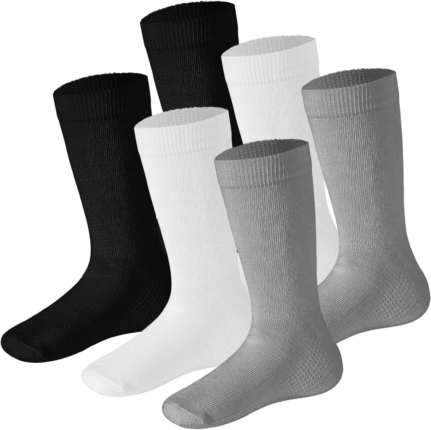 Debra Weitzner Kids Cotton Socks 4-12 Years Boys & Girls - Black and White Soft Kids Crew Socks Seamless Toe - 6 Pairs