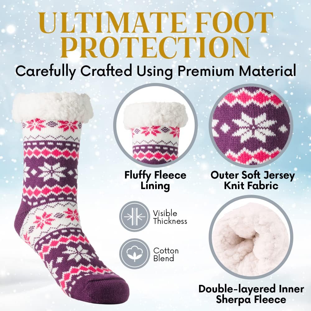 Debra Weitzner Fuzzy Socks for Women Fleece-Lined Sherpa Slipper Socks Christmas Super Soft Warm Fluffy