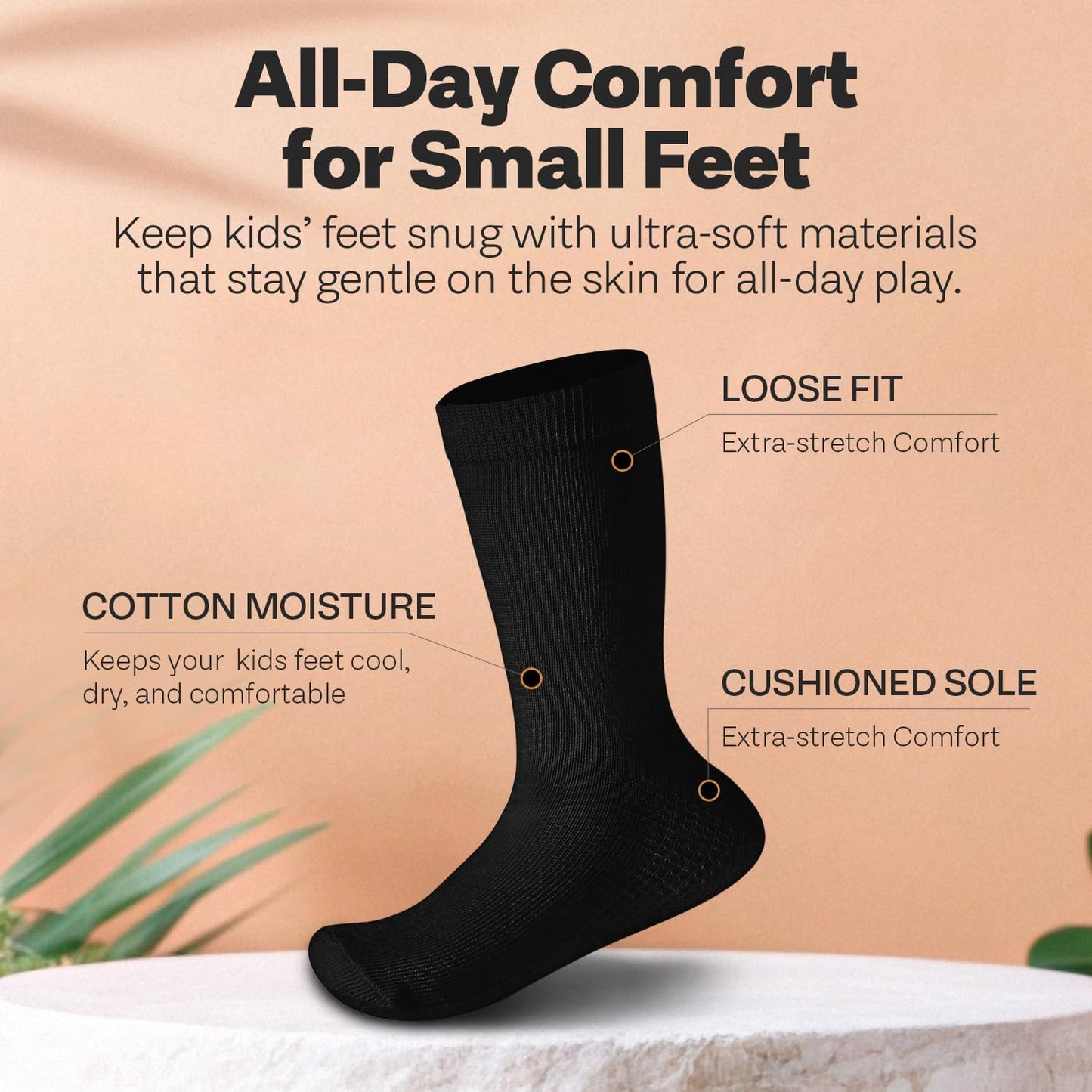 Debra Weitzner Kids Cotton Socks 4-12 Years Boys & Girls - Black and White Soft Kids Crew Socks Seamless Toe - 6 Pairs
