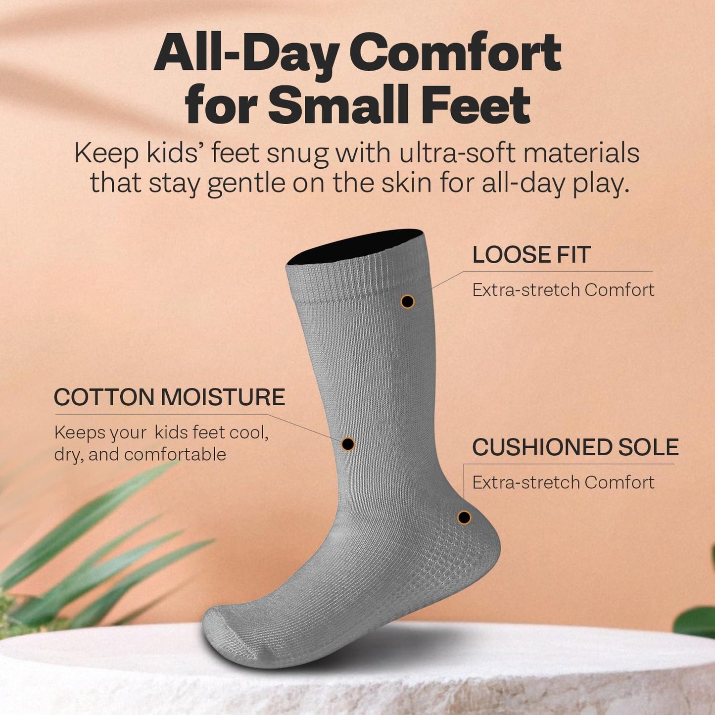 Debra Weitzner Kids Cotton Socks 4-12 Years Boys & Girls - Black and White Soft Kids Crew Socks Seamless Toe - 6 Pairs