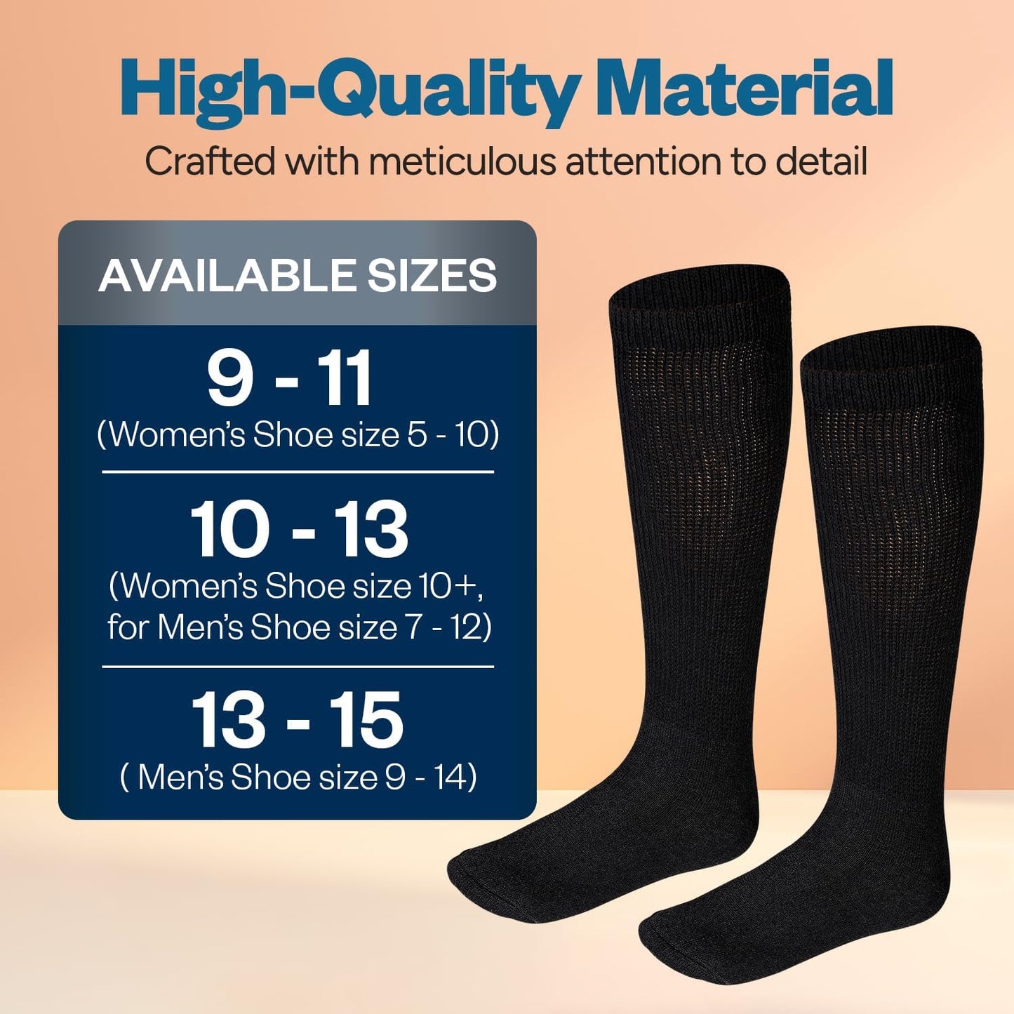 Debra Weitzner Diabetic Socks for Men and Women Over the Calf Knee High Cotton Socks Loose Fit 4 Pairs