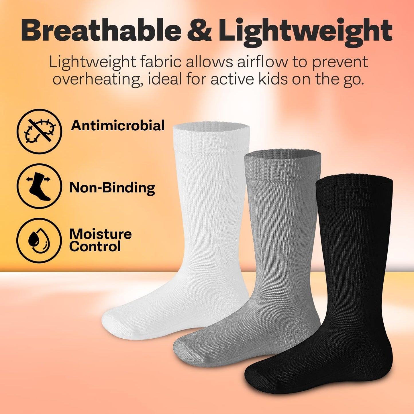 Debra Weitzner Kids Cotton Socks 4-12 Years Boys & Girls - Black and White Soft Kids Crew Socks Seamless Toe - 6 Pairs