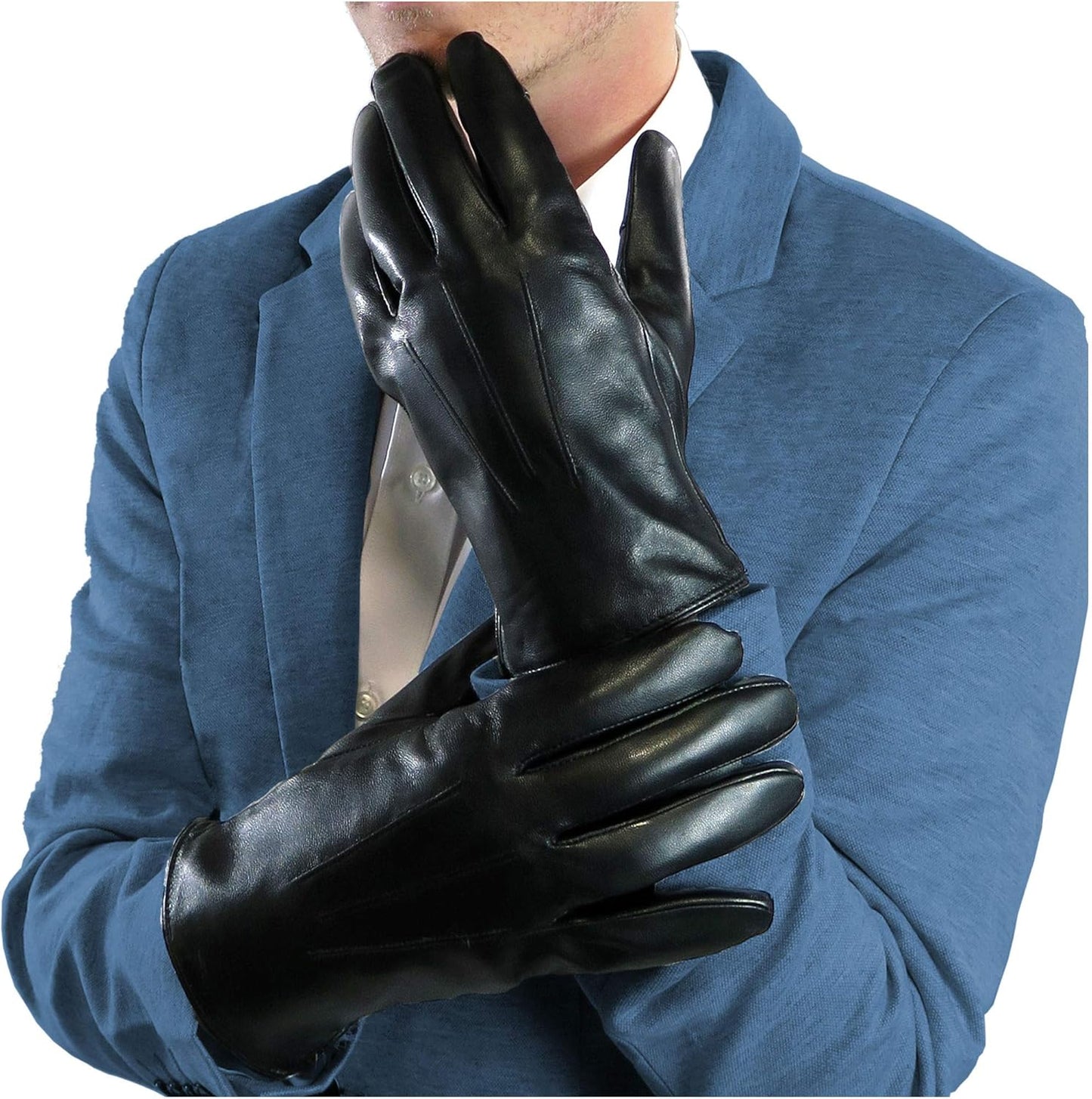 Debra Weitzner Leather Gloves for Men Fur Lined Warm Winter Gloves Touchscreen Black