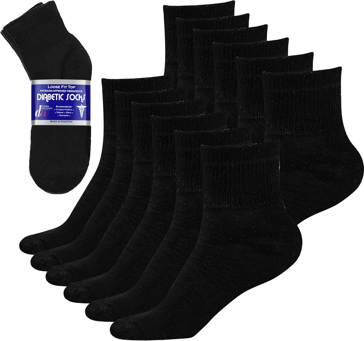 Debra Weitzner Diabetic Ankle Crew Socks Mens Womens Non-binding Socks Loose Fit 12 Pairs