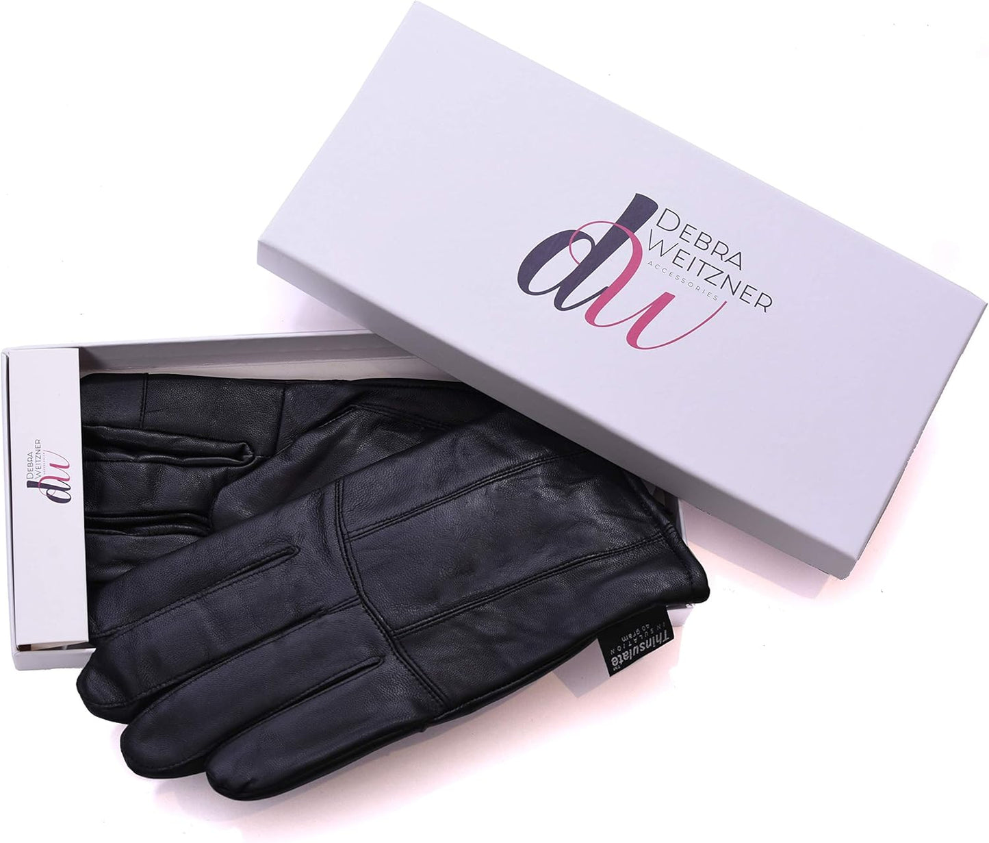 Debra Weitzner Mens Leather Gloves Black Warm Driving Gloves Thinsulate Lined Large