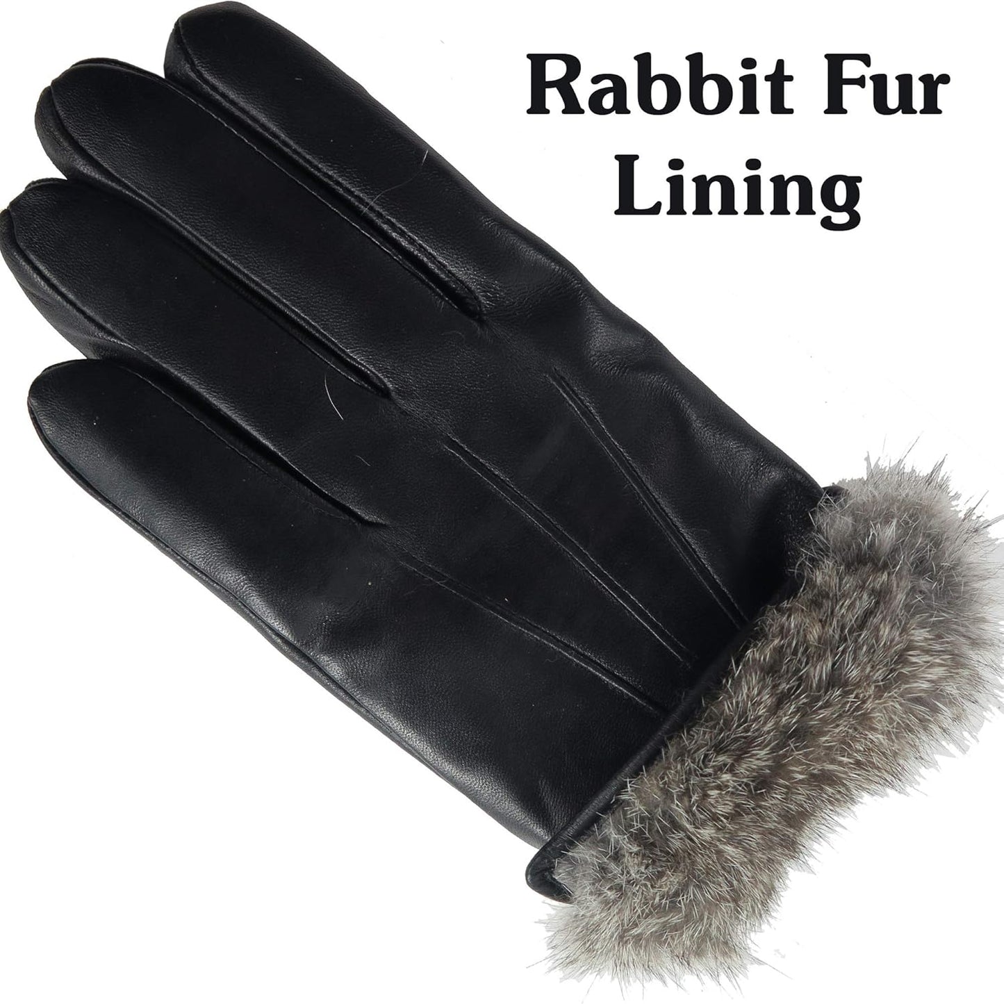Debra Weitzner Mens Leather Gloves Gift Box Black Touchscreen Gloves Rabbit Fur Lined
