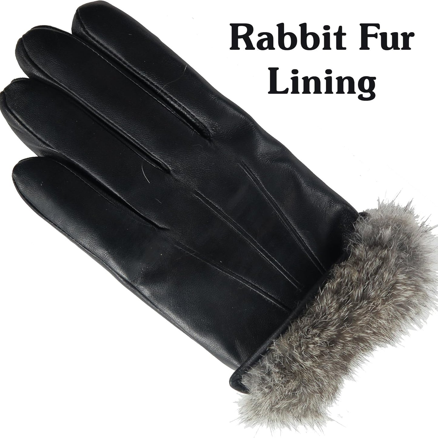Mens Genuine Leather Winter Touchscreen Gloves With Rabbit Fur Lining By Debra Weitzner Medium