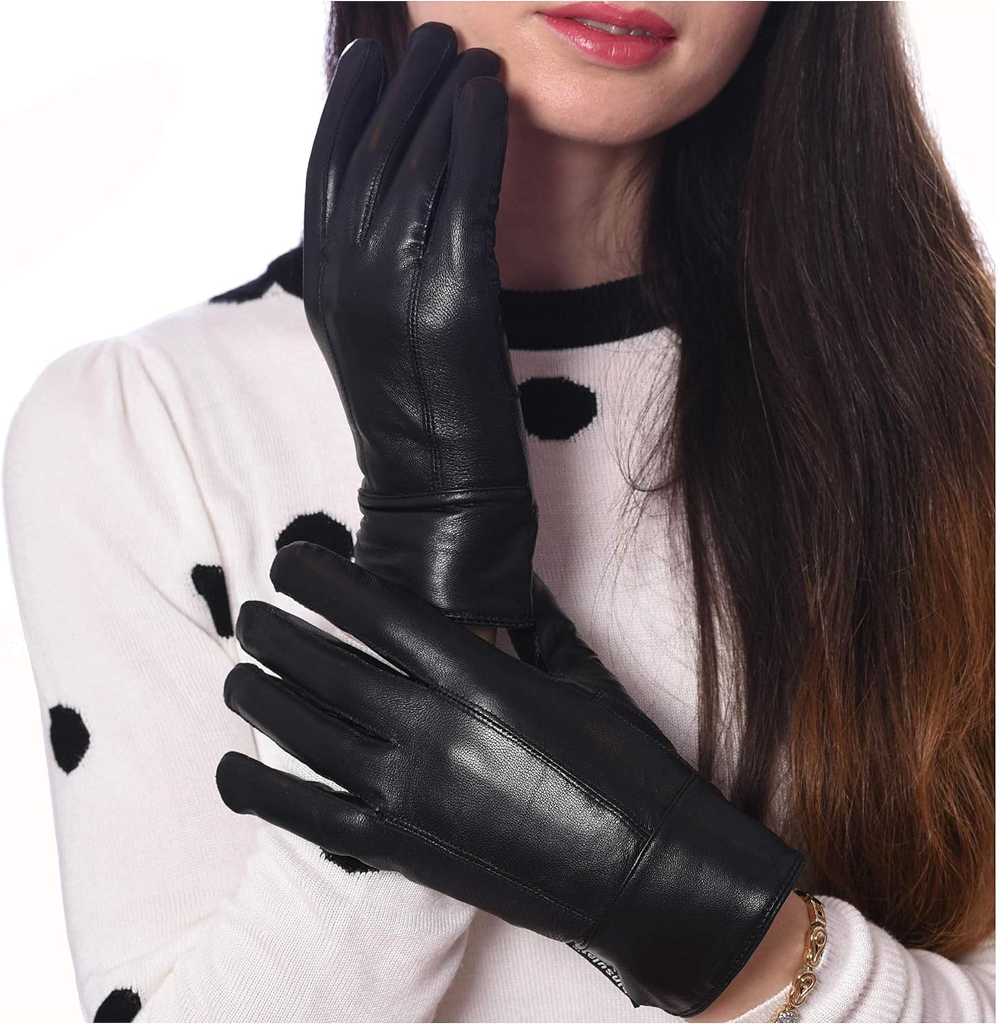 Debra Weitzner Womens Leather Gloves Black Warm Driving Gloves Thinsulate Lined Small