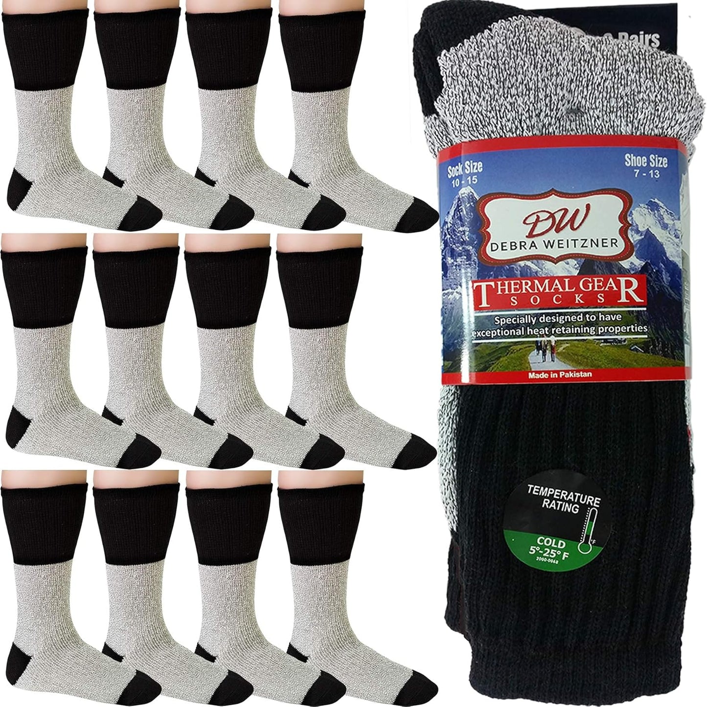 Debra Weitzner 12 Pair Thermal Winter Socks for Men & Women - Insulated Socks for Cold Weather & Warm Boots