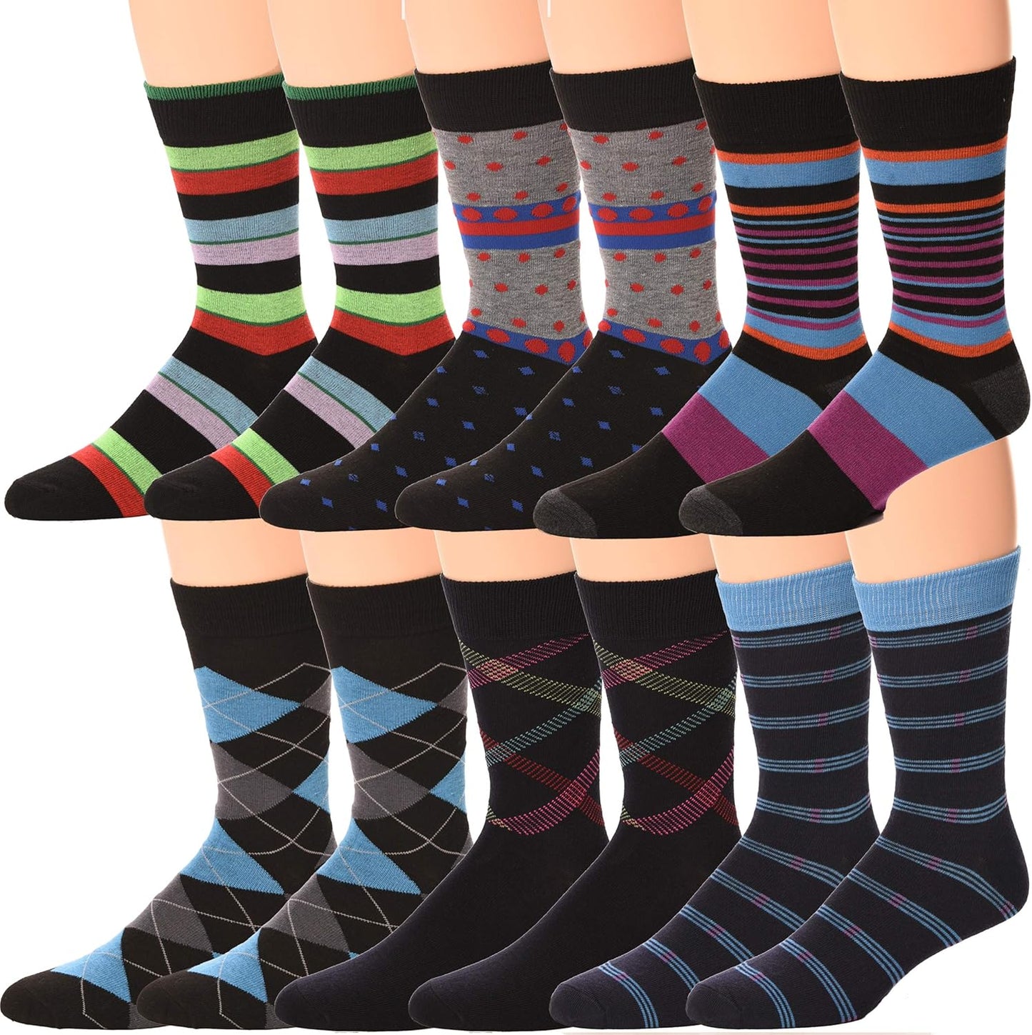 Debra Weitzner Mens Dress Socks Colorful Argyle Socks 12 Pairs Cotton Patterned Fun Socks
