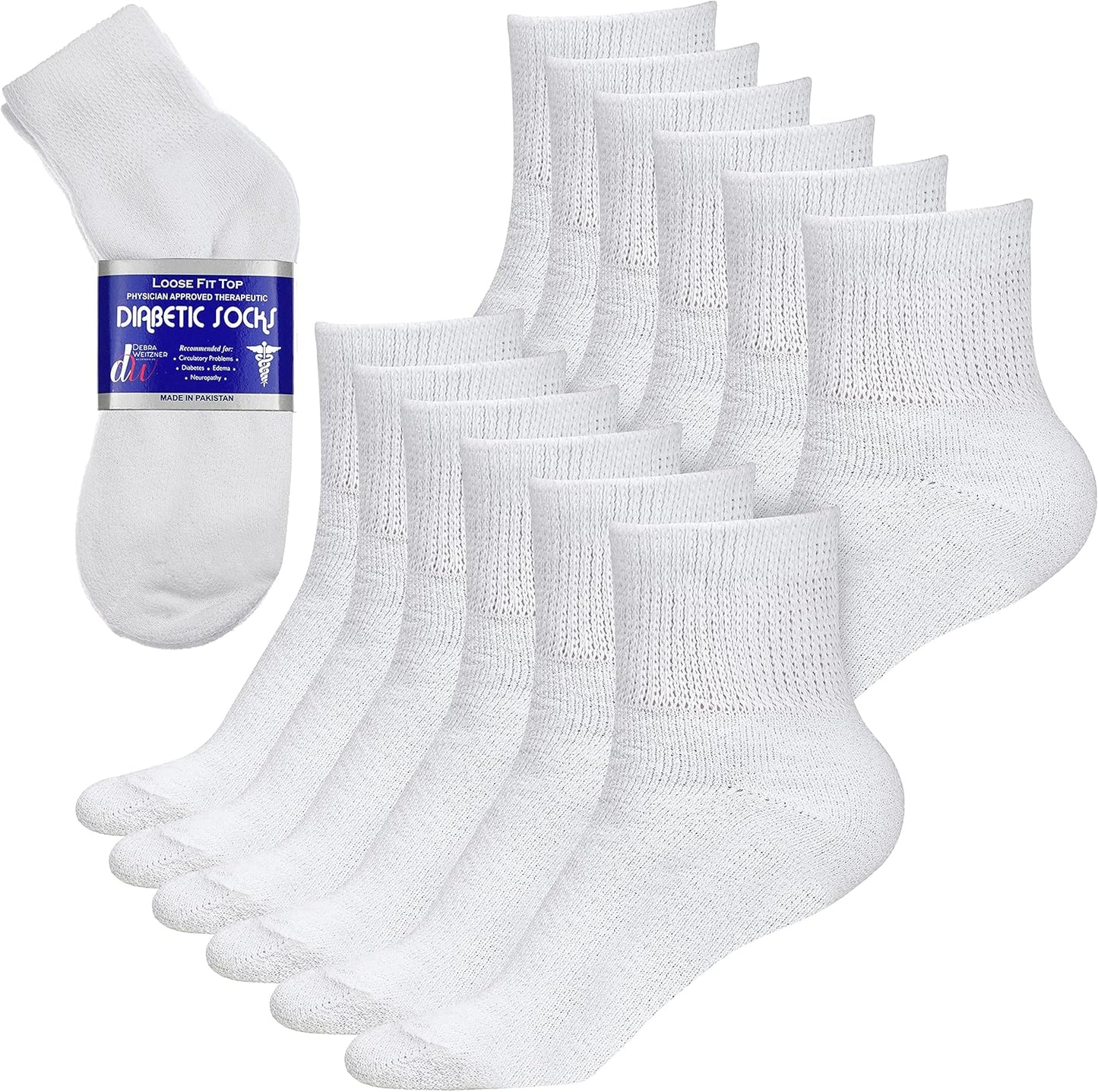 Debra Weitzner Diabetic Ankle Crew Socks Mens Womens Non-binding Socks Loose Fit 12 Pairs