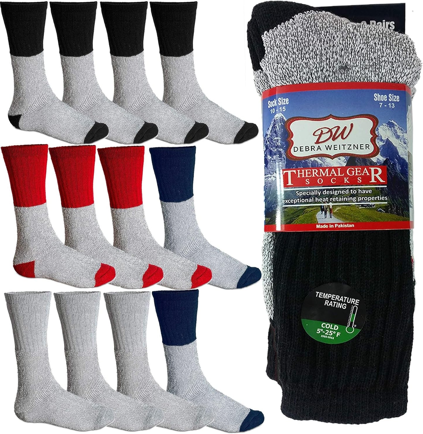 Debra Weitzner 12 Pair Thermal Winter Socks for Men & Women - Insulated Socks for Cold Weather & Warm Boots