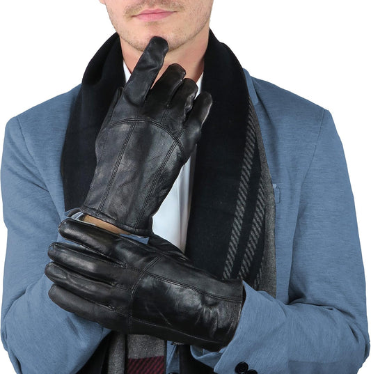 Debra Weitzner Mens Leather Gloves Black Warm Driving Gloves Thinsulate Lined Large