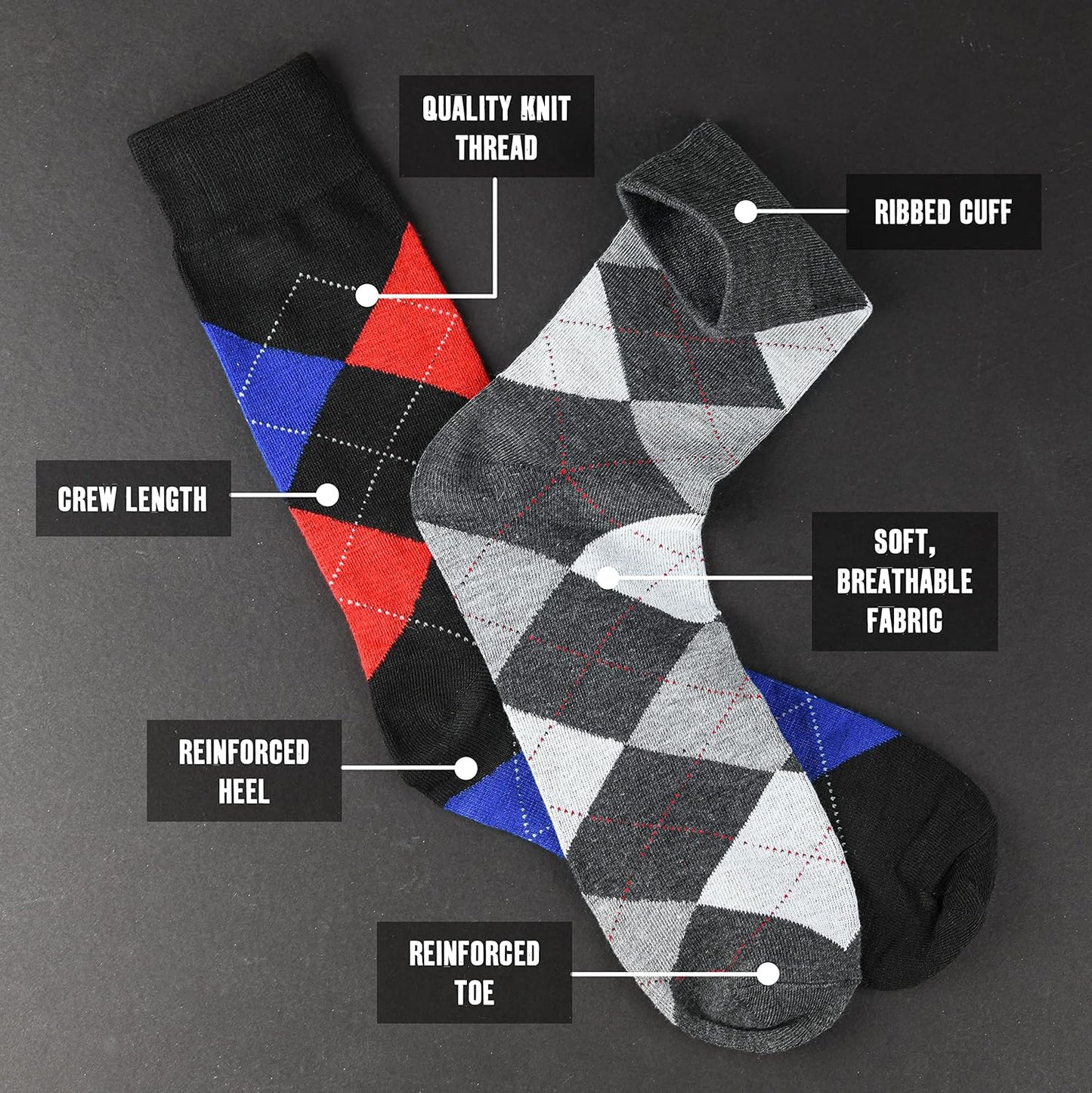 Debra Weitzner Mens Dress Socks Colorful Argyle Socks 12 Pairs Cotton Patterned Fun Socks