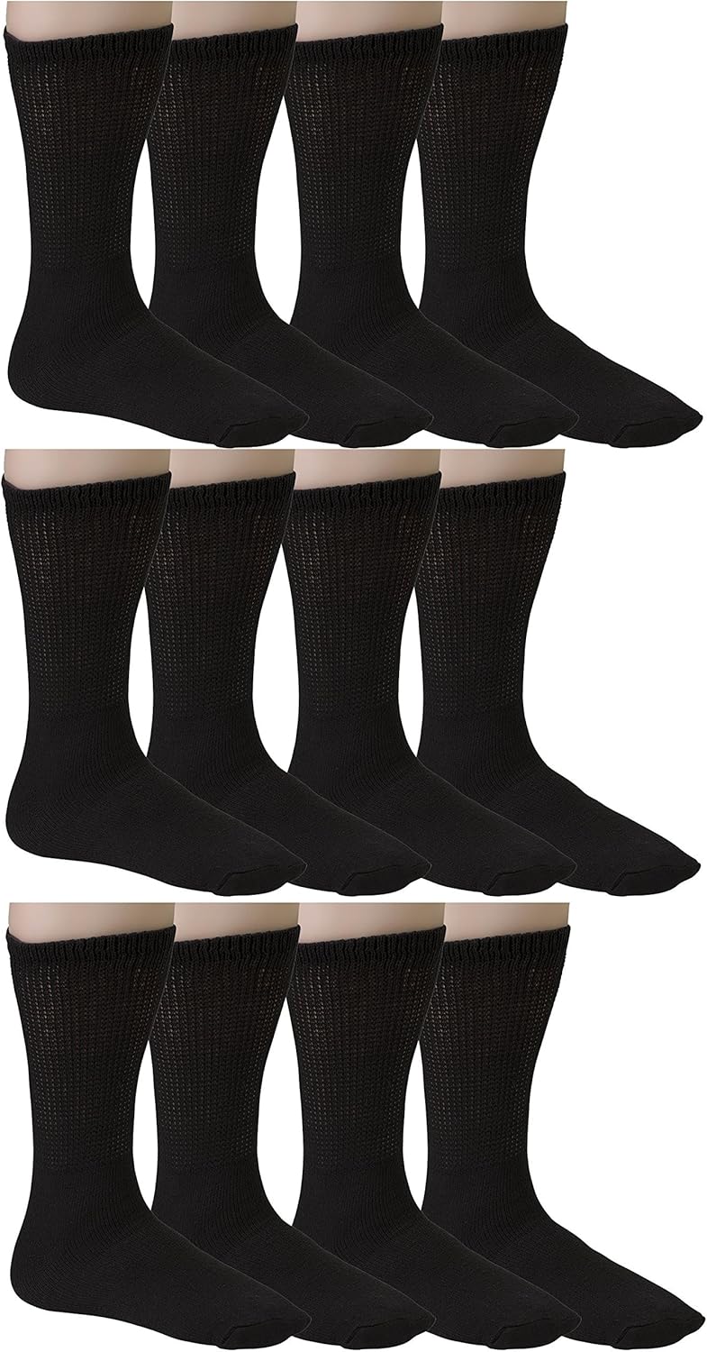 Debra Weitzner Diabetic Ankle Crew Socks Mens Womens Non-binding Socks Loose Fit 12 Pairs