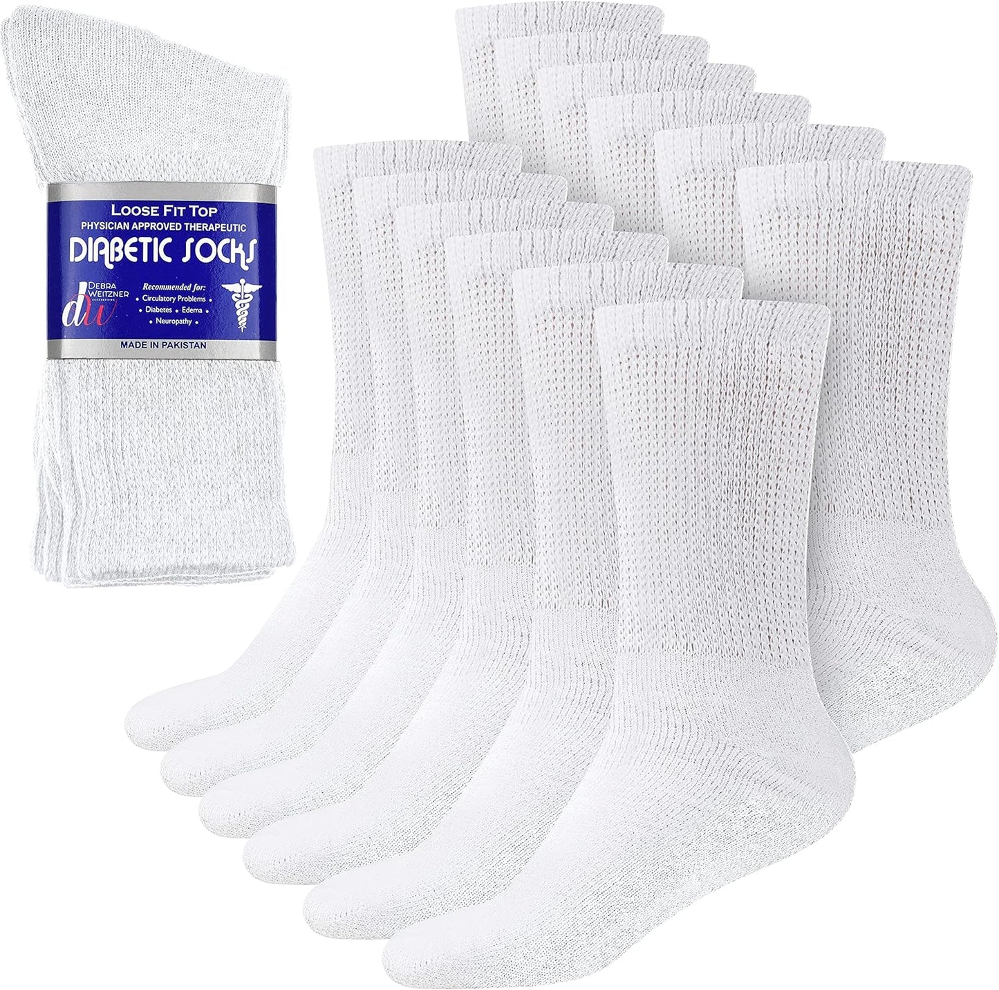 Debra Weitzner Diabetic Ankle Crew Socks Mens Womens Non-binding Socks Loose Fit 12 Pairs