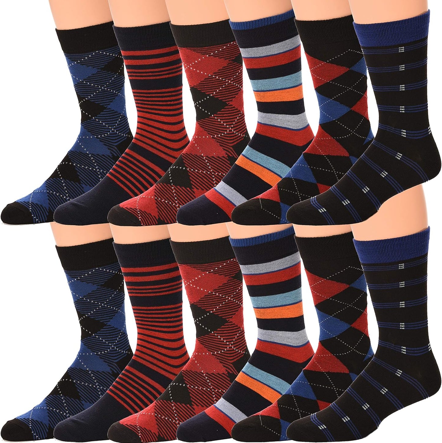 Debra Weitzner Mens Dress Socks Colorful Argyle Socks 12 Pairs Cotton Patterned Fun Socks
