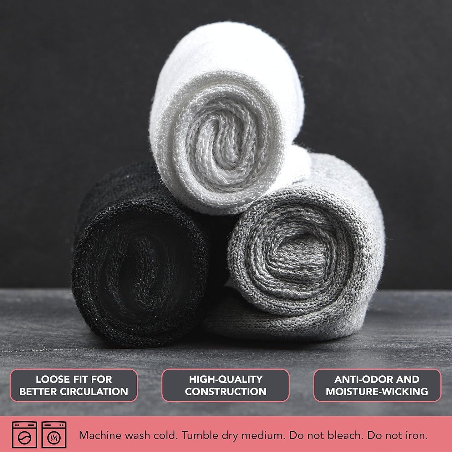 Debra Weitzner Diabetic Ankle Crew Socks Mens Womens Non-binding Socks Loose Fit 12 Pairs