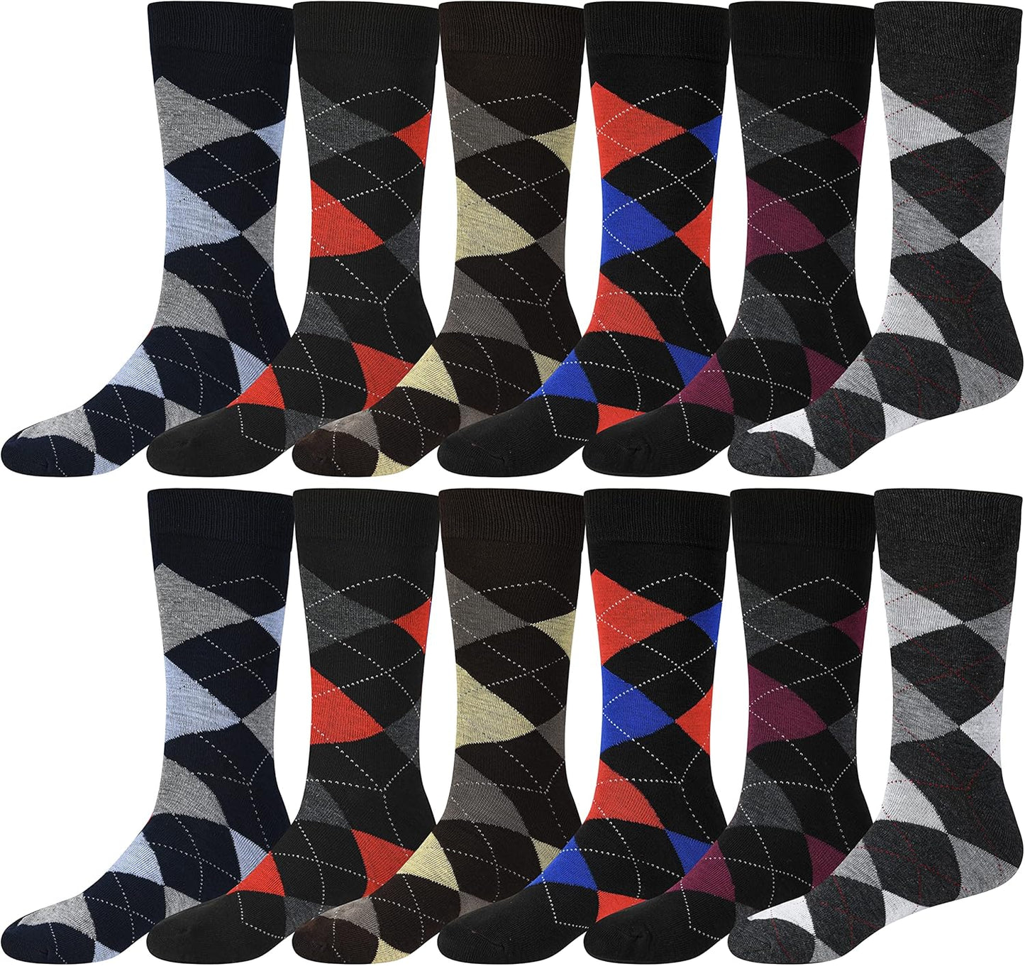 Debra Weitzner Mens Dress Socks Colorful Argyle Socks 12 Pairs Cotton Patterned Fun Socks