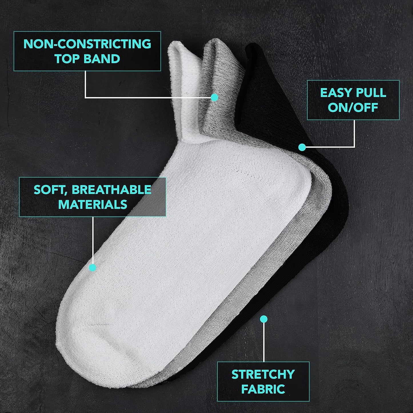 Debra Weitzner Diabetic Ankle Crew Socks Mens Womens Non-binding Socks Loose Fit 12 Pairs