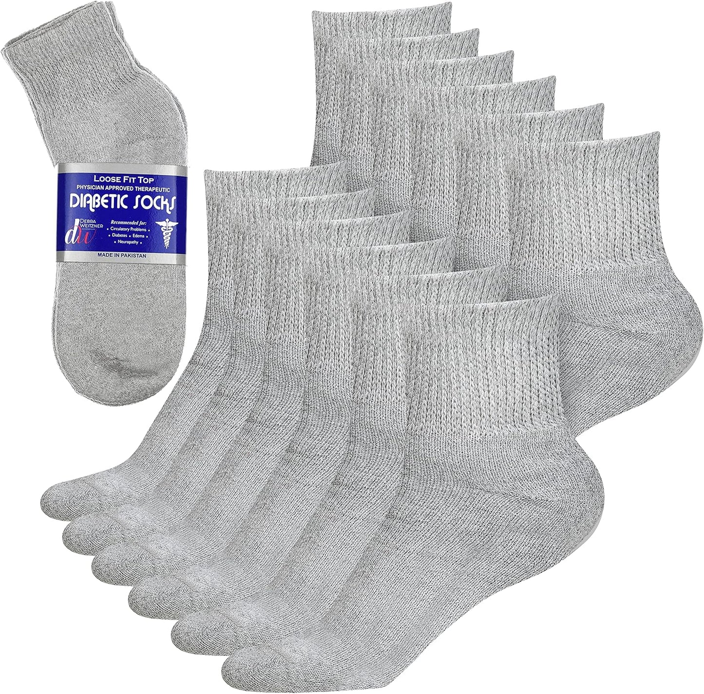 Debra Weitzner Diabetic Ankle Crew Socks Mens Womens Non-binding Socks Loose Fit 12 Pairs