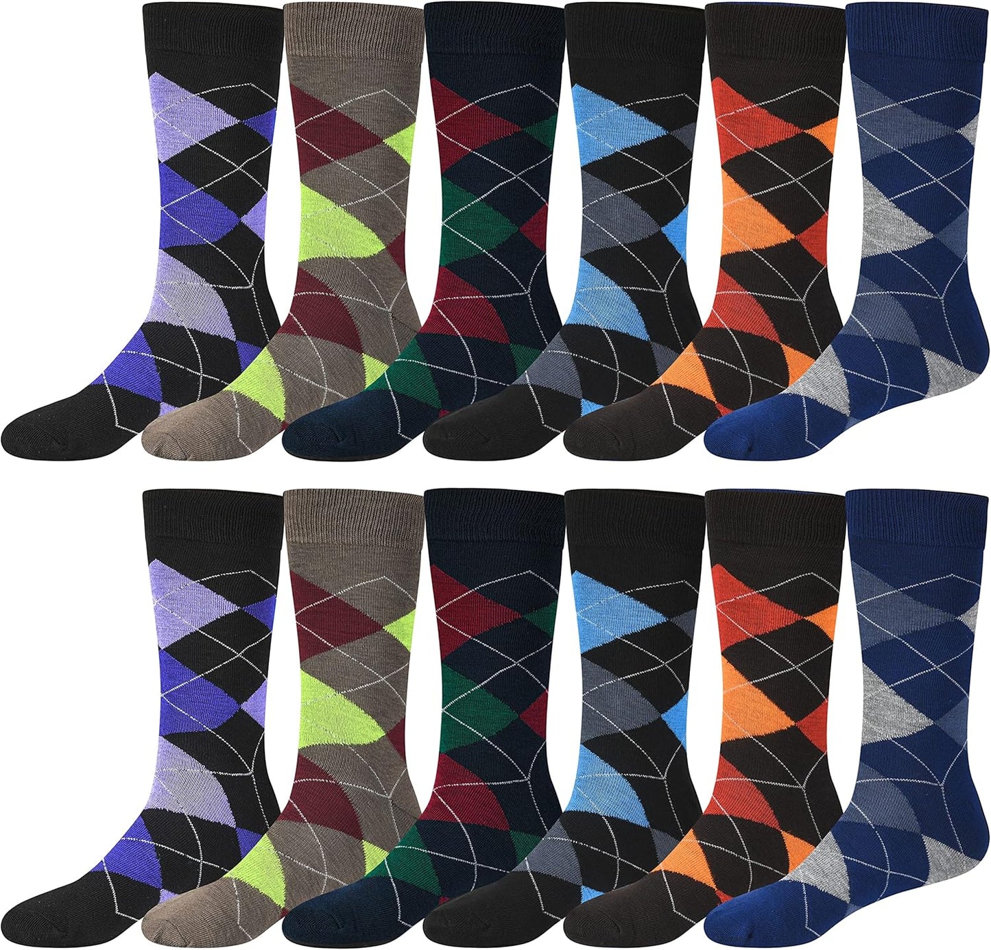Debra Weitzner Mens Dress Socks Colorful Argyle Socks 12 Pairs Cotton Patterned Fun Socks