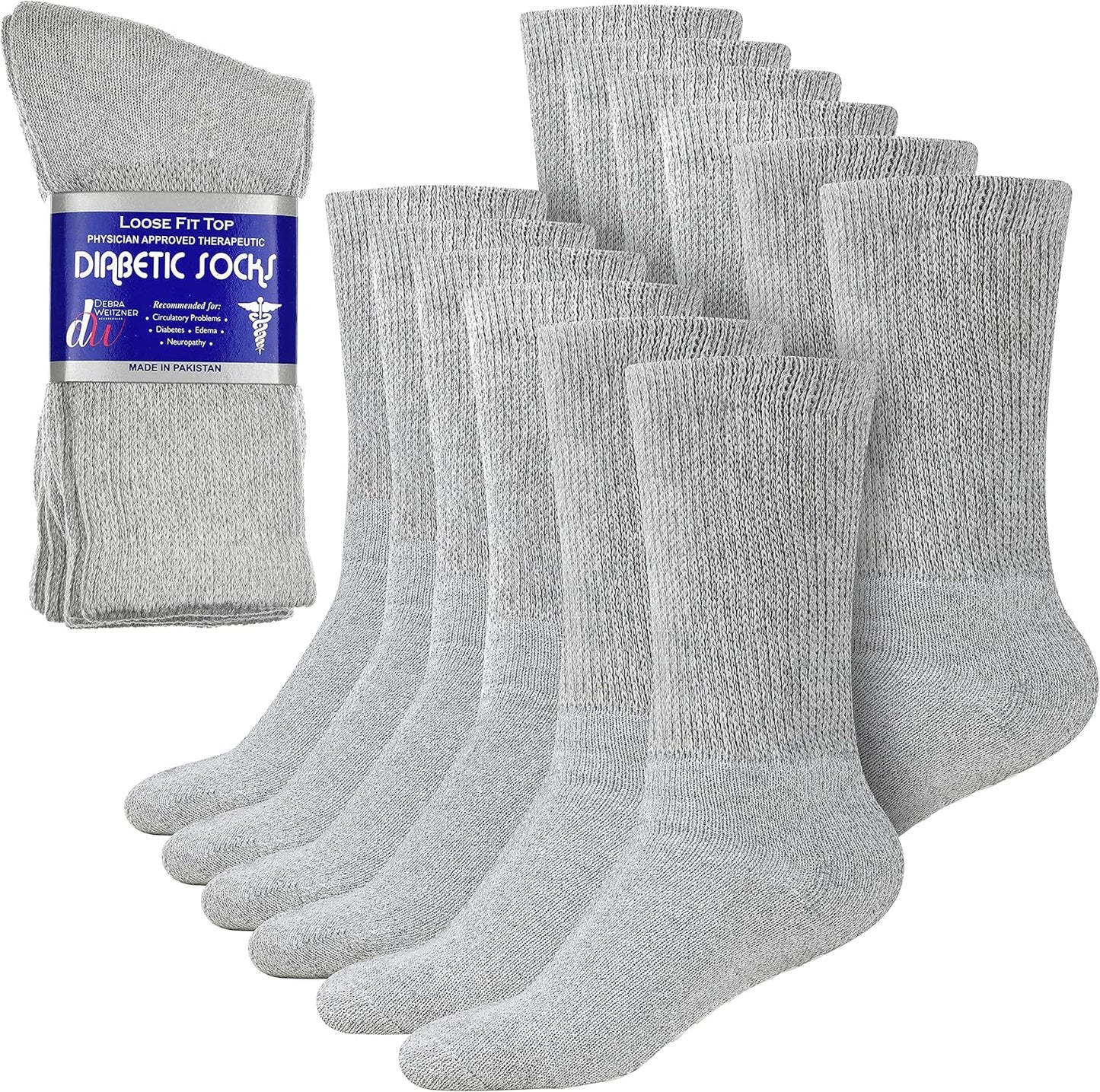 Debra Weitzner Diabetic Ankle Crew Socks Mens Womens Non-binding Socks Loose Fit 12 Pairs