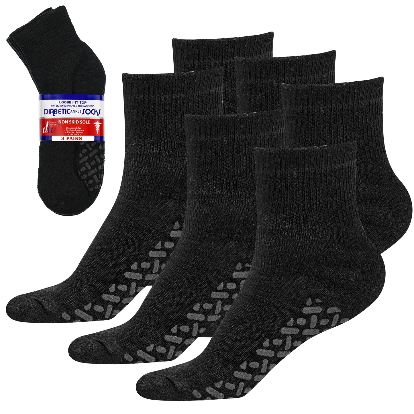 Diabetic Ankle Socks with Grips for Men and Women - Non Slip 3 Pairs