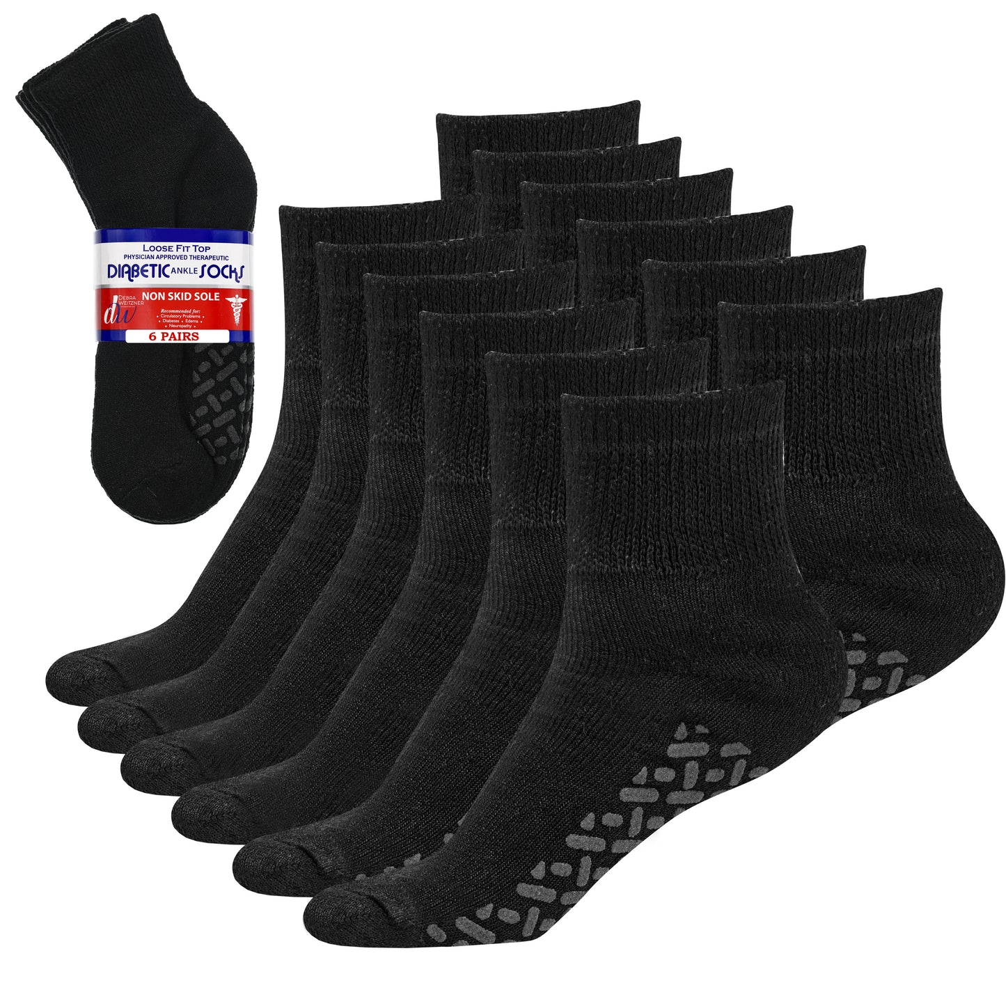 Diabetic Ankle Socks with Grips- Non Slip for Men and Women - 6 Pairs