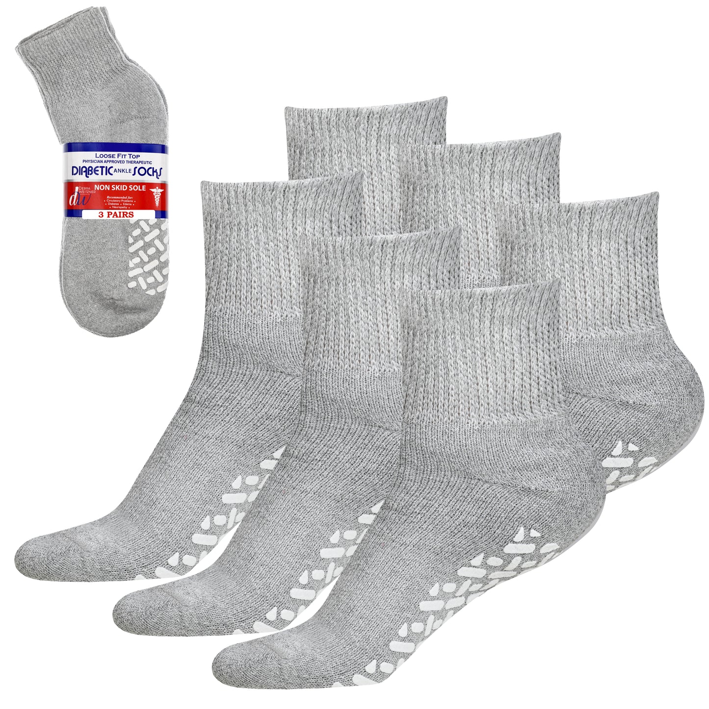 Diabetic Ankle Socks with Grips for Men and Women - Non Slip 3 Pairs