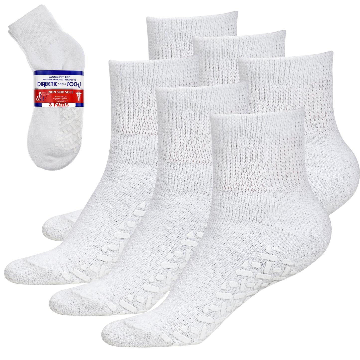 Diabetic Ankle Socks with Grips for Men and Women - Non Slip 3 Pairs
