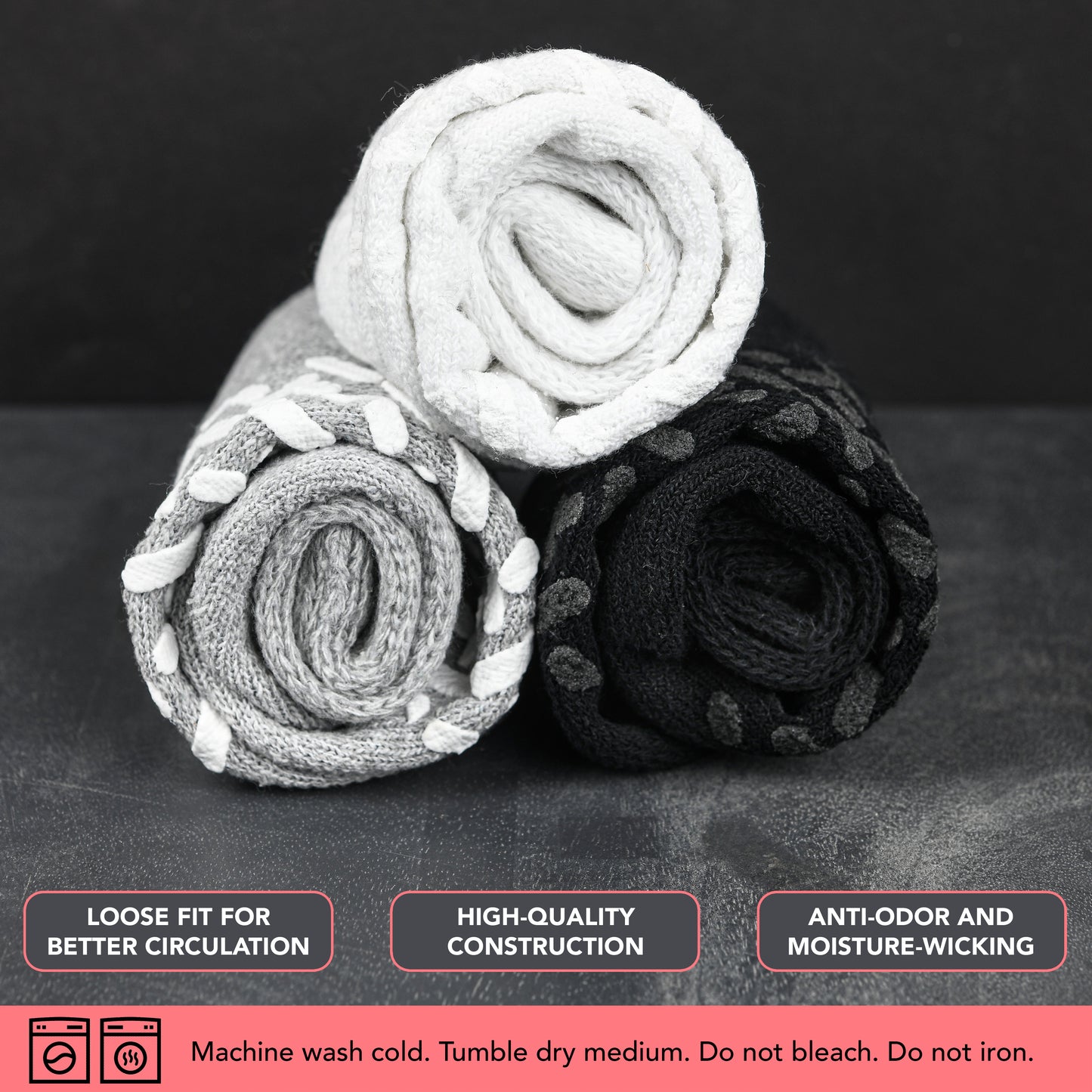 Diabetic Ankle Socks with Grips for Men and Women - Non Slip 3 Pairs