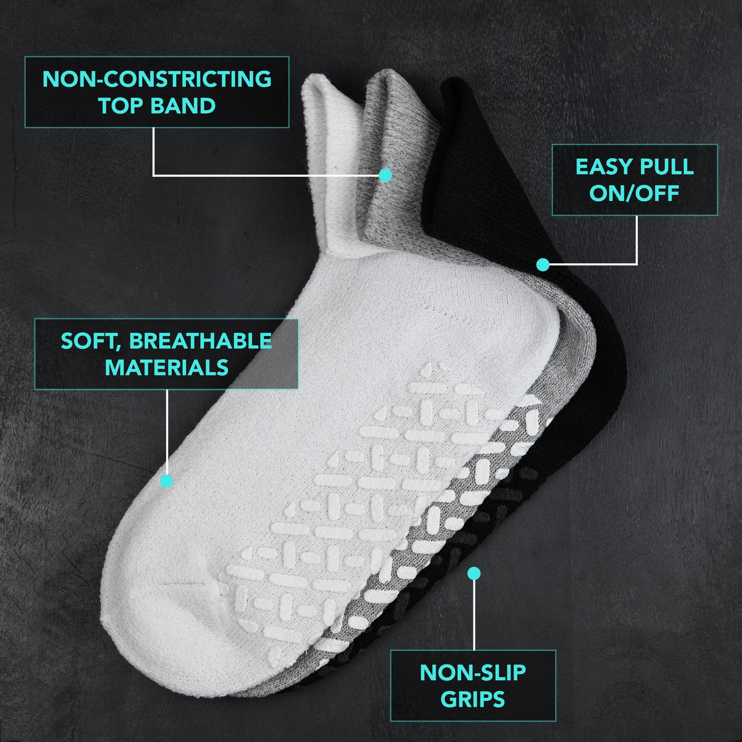 Diabetic Ankle Socks with Grips for Men and Women - Non Slip 3 Pairs