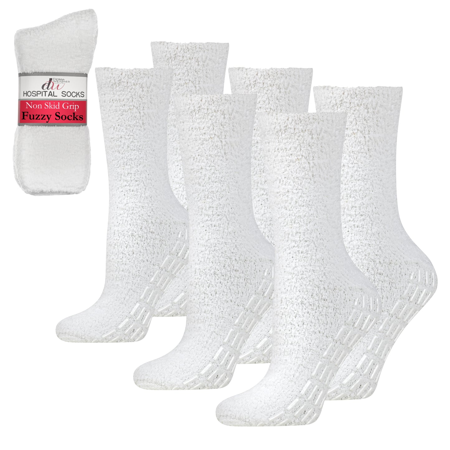 Fuzzy Hospital Socks - Non Slip Grip - 3 Pairs