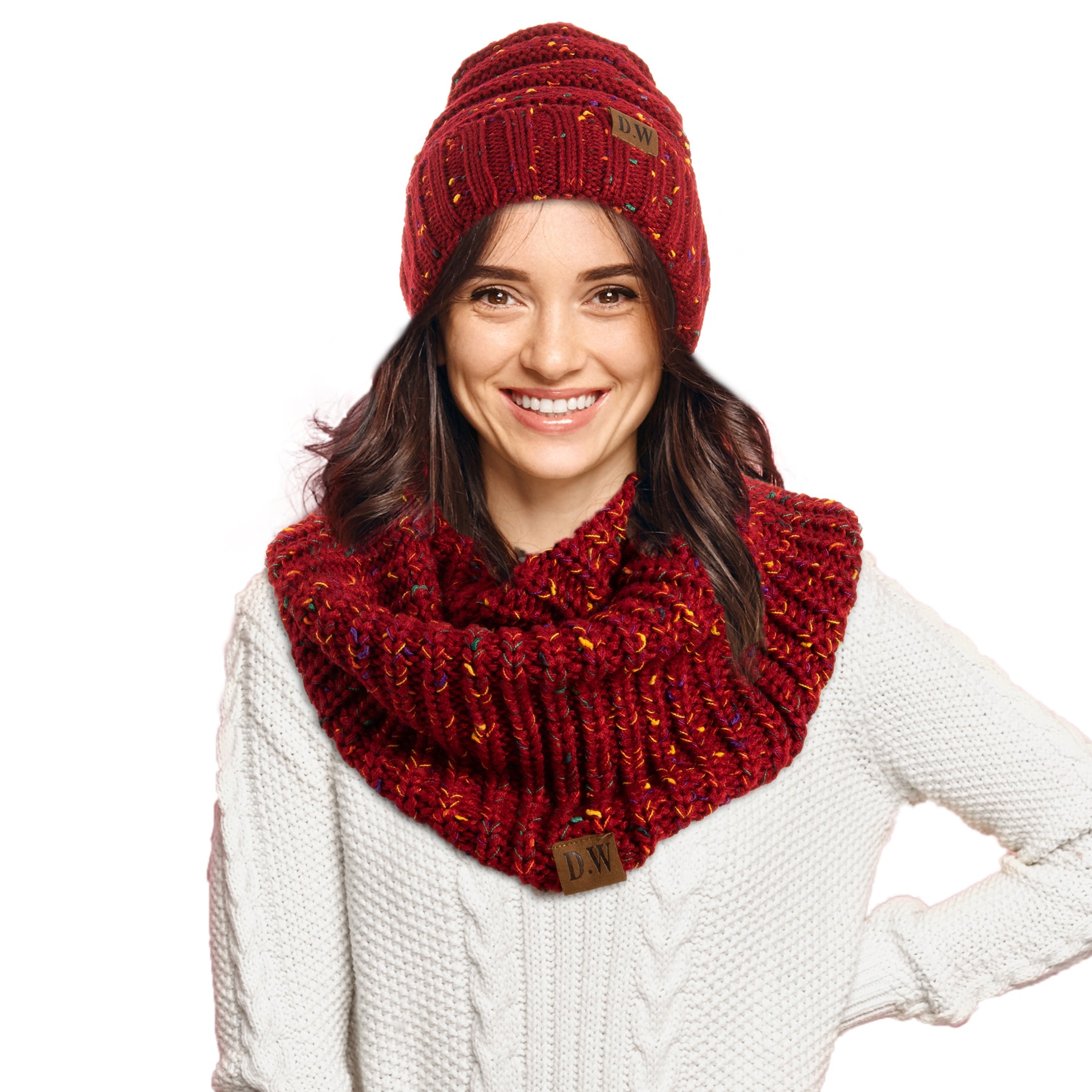 Womens Infinity Scarf and Hat Set- Winter Slouchy Beanie and Scarf