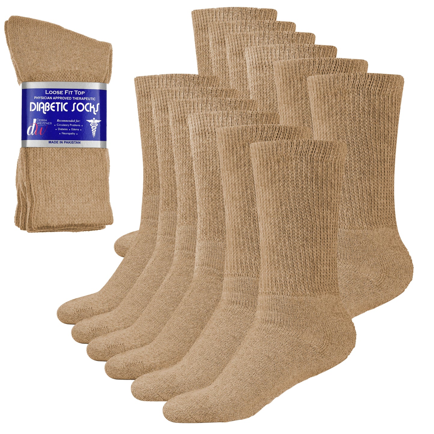 Diabetic Crew Socks for Men and Women Non Binding- 6 Pairs